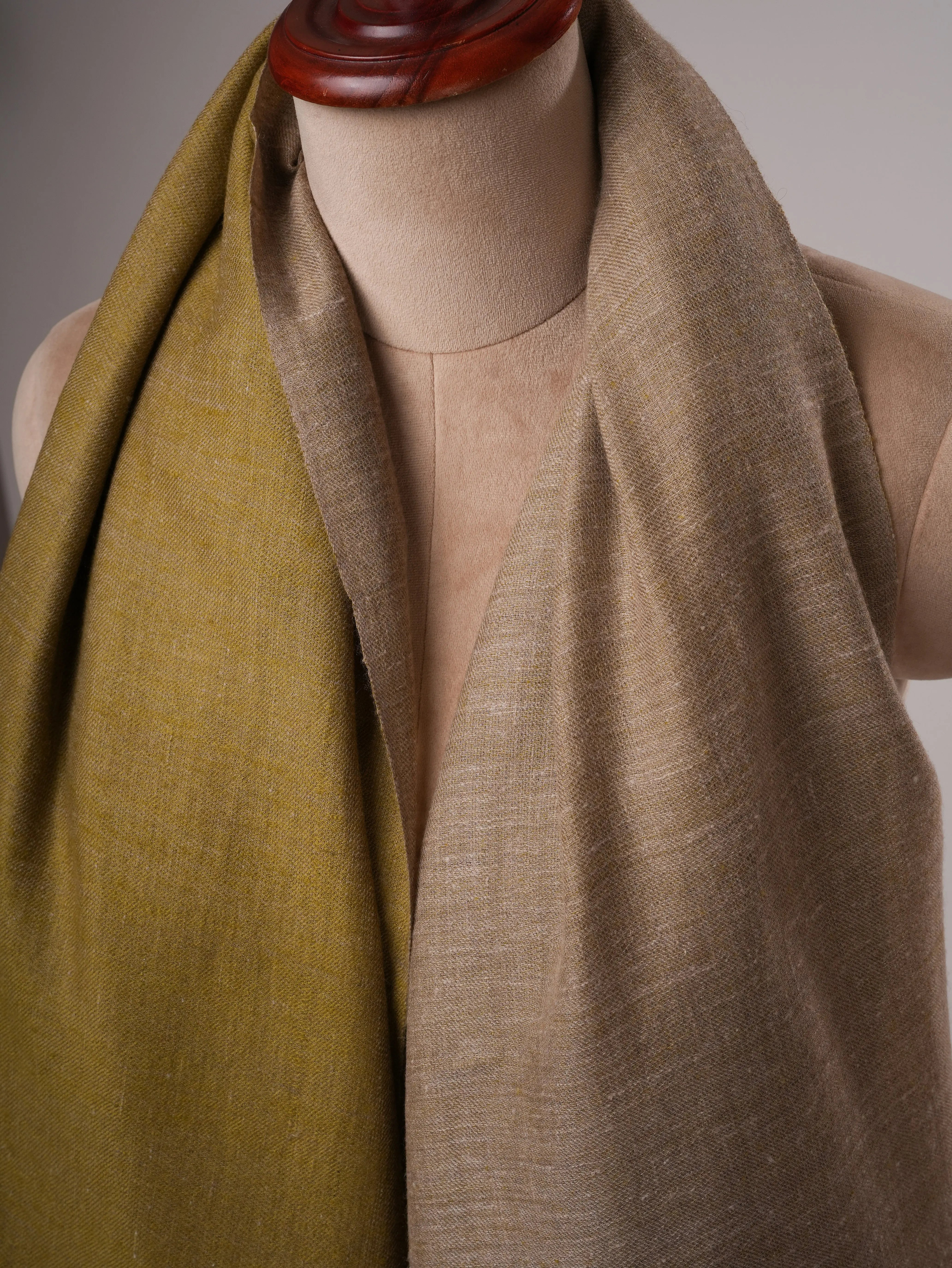 Handwoven Dual Tone Pashmina Shawl in Olive Natural Grey Shahkaar