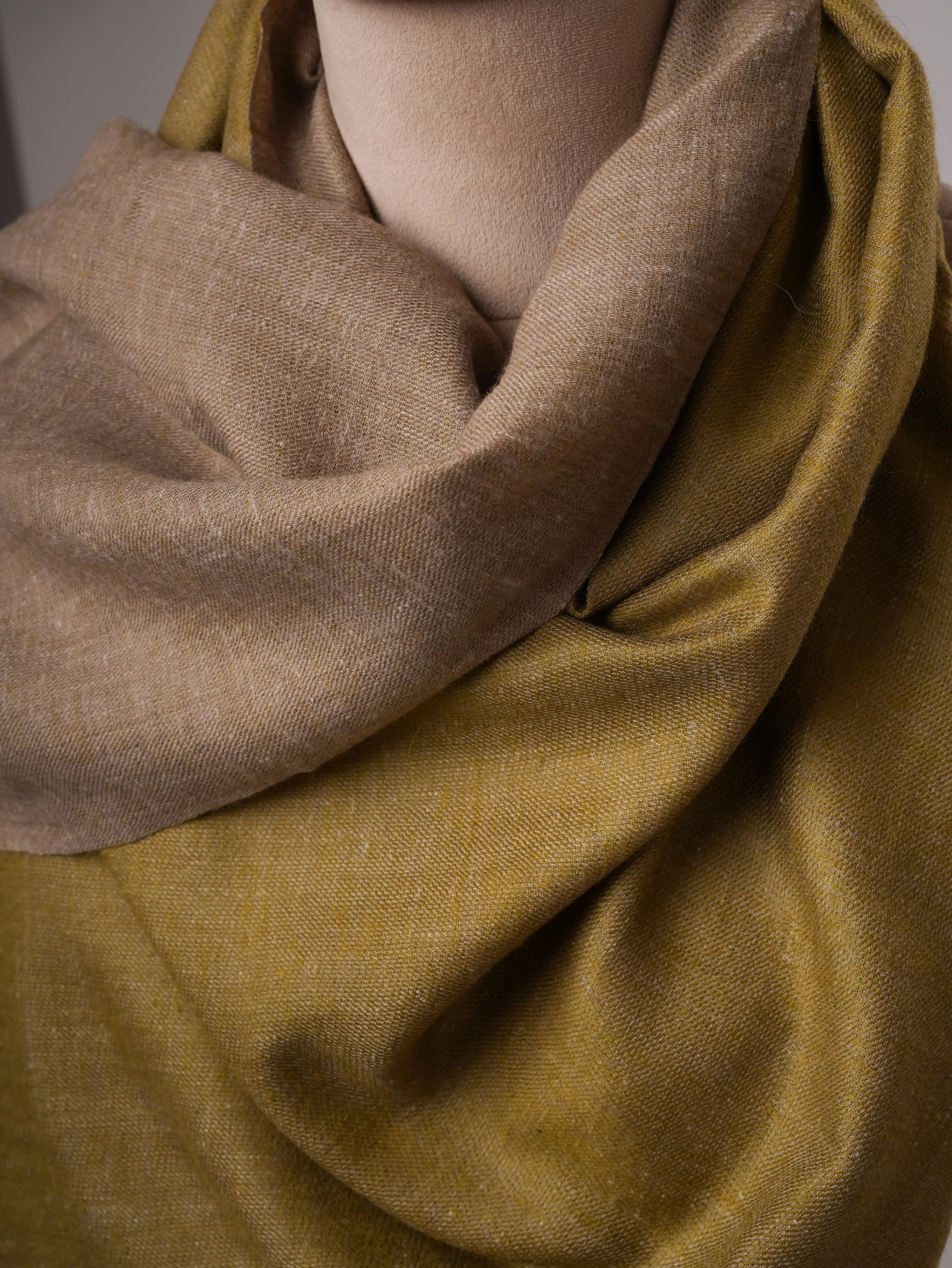 Handwoven Dual Tone Pashmina Shawl in Olive Natural Grey Shahkaar