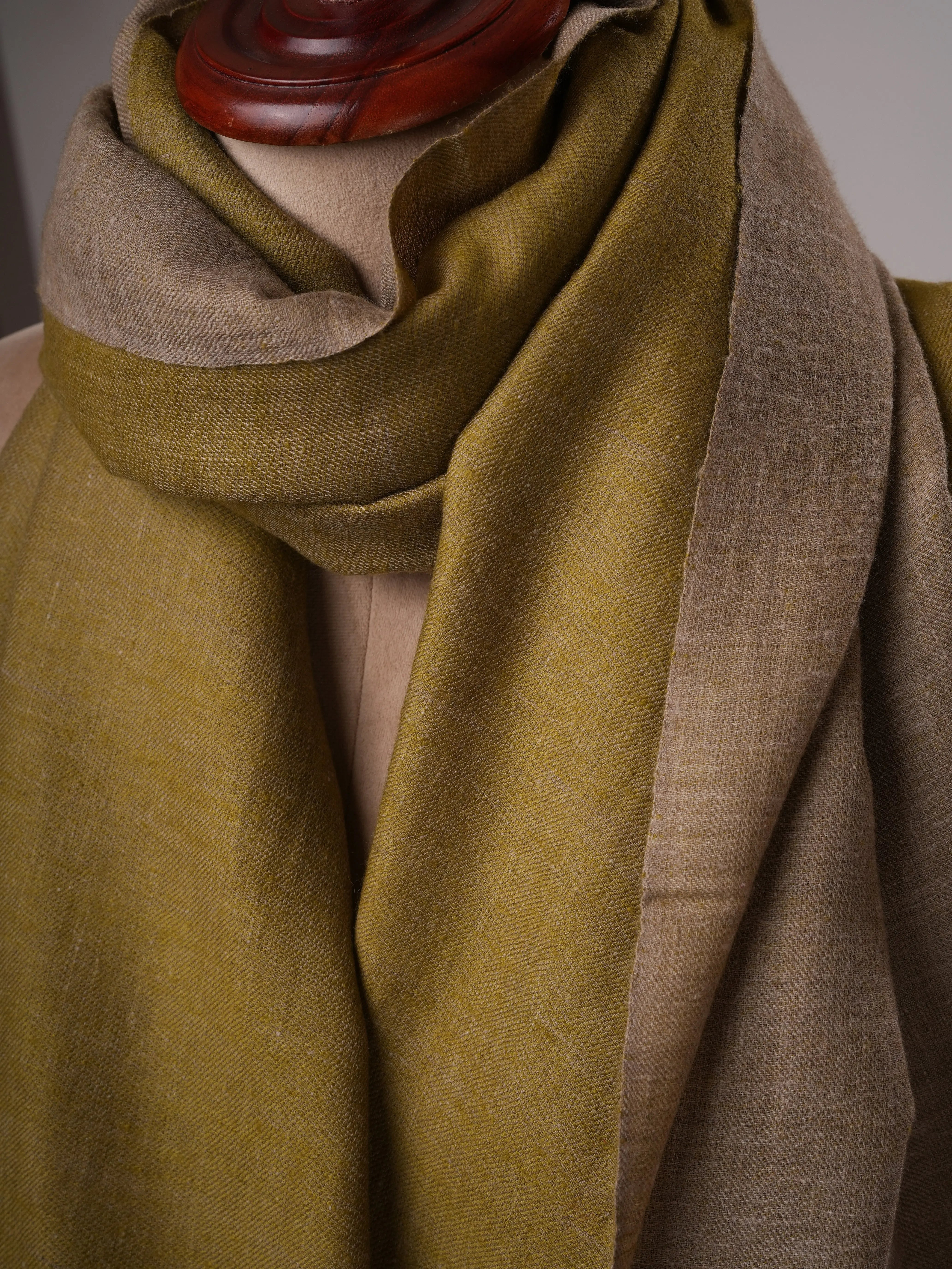 Handwoven Dual Tone Pashmina Shawl in Olive Natural Grey Shahkaar