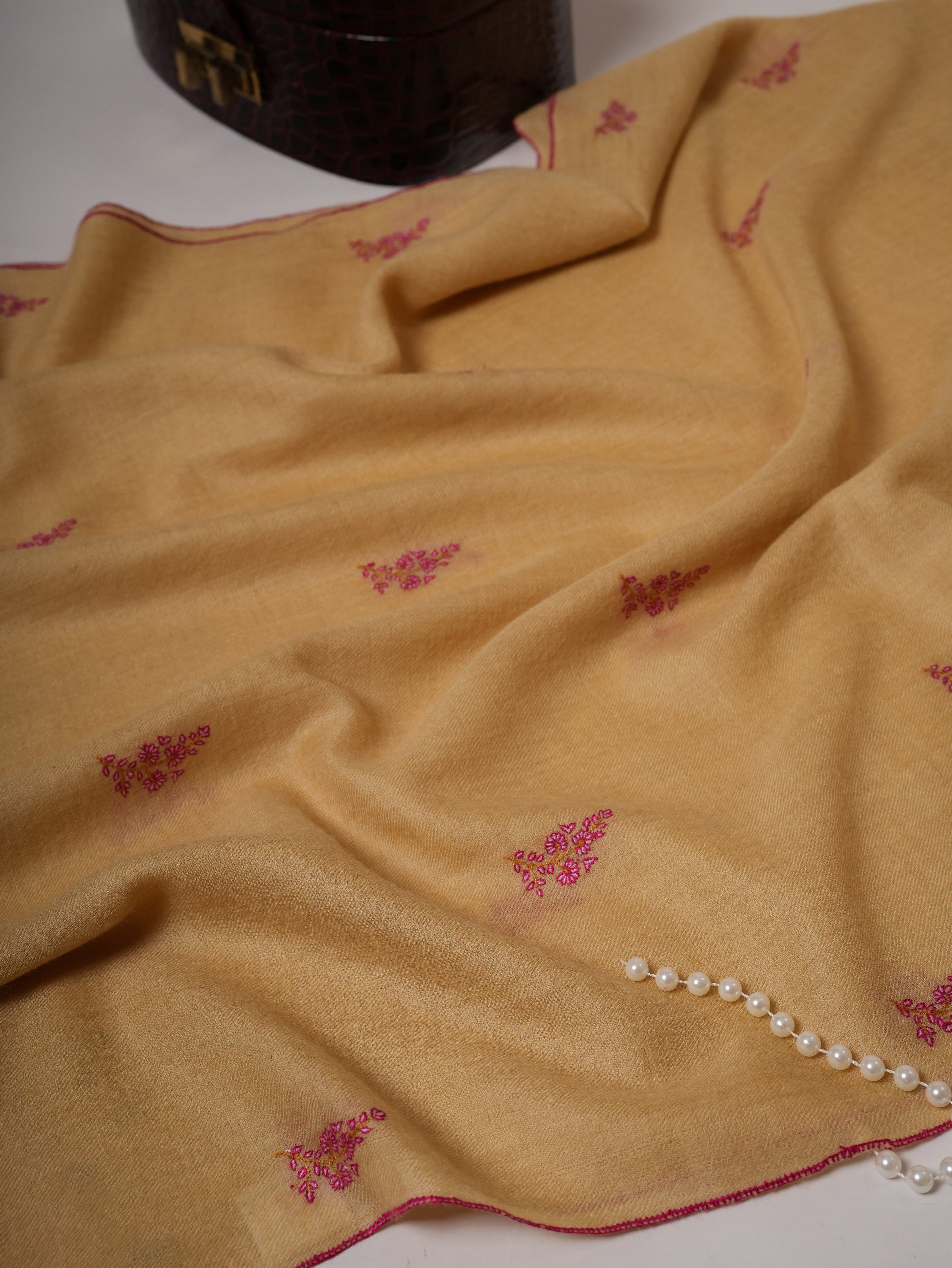 Contemporary Handwoven Cashmere Scarf with Buteh Embroidery Shahkaar