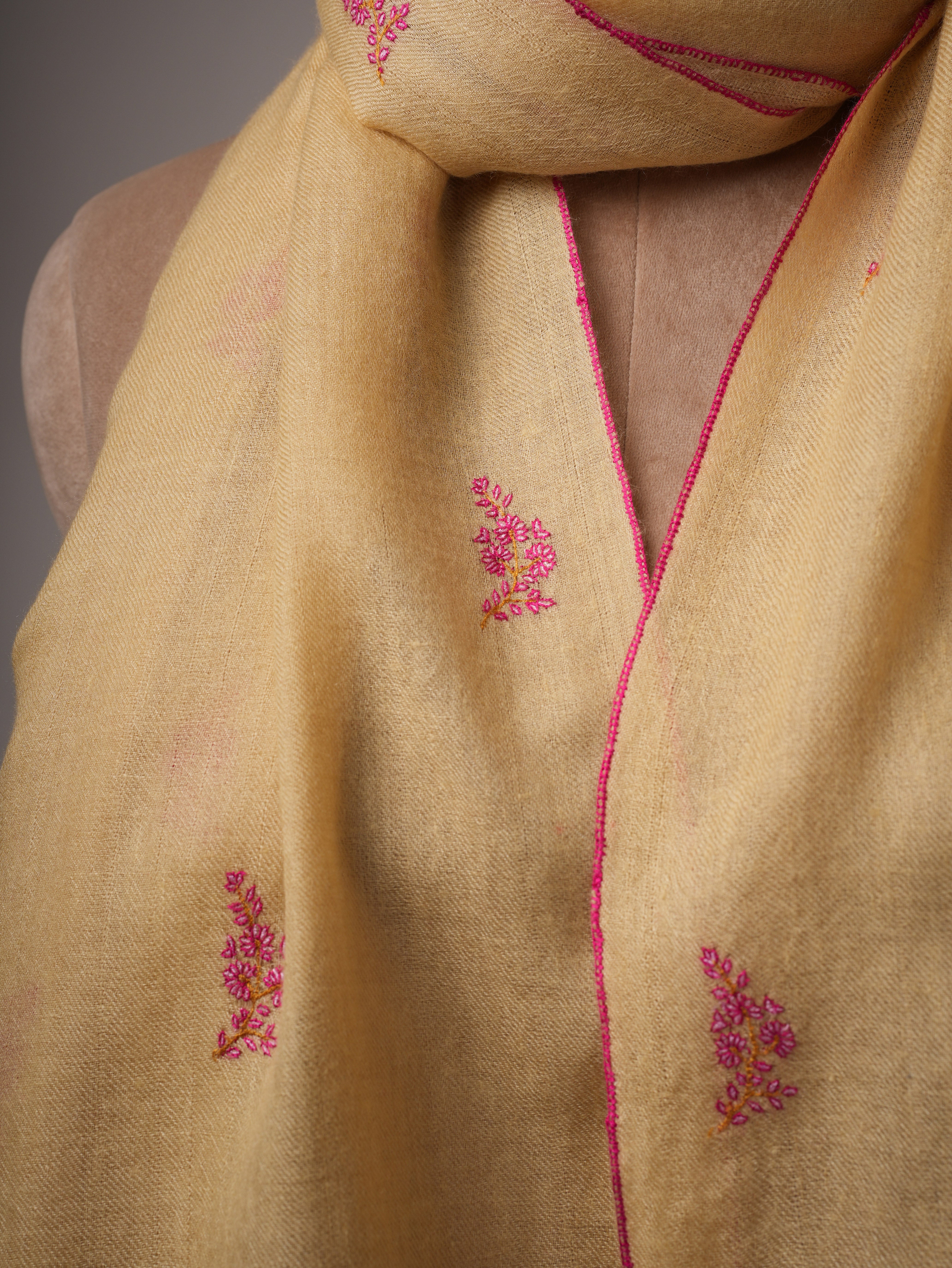 Contemporary Handwoven Cashmere Scarf with Buteh Embroidery Shahkaar