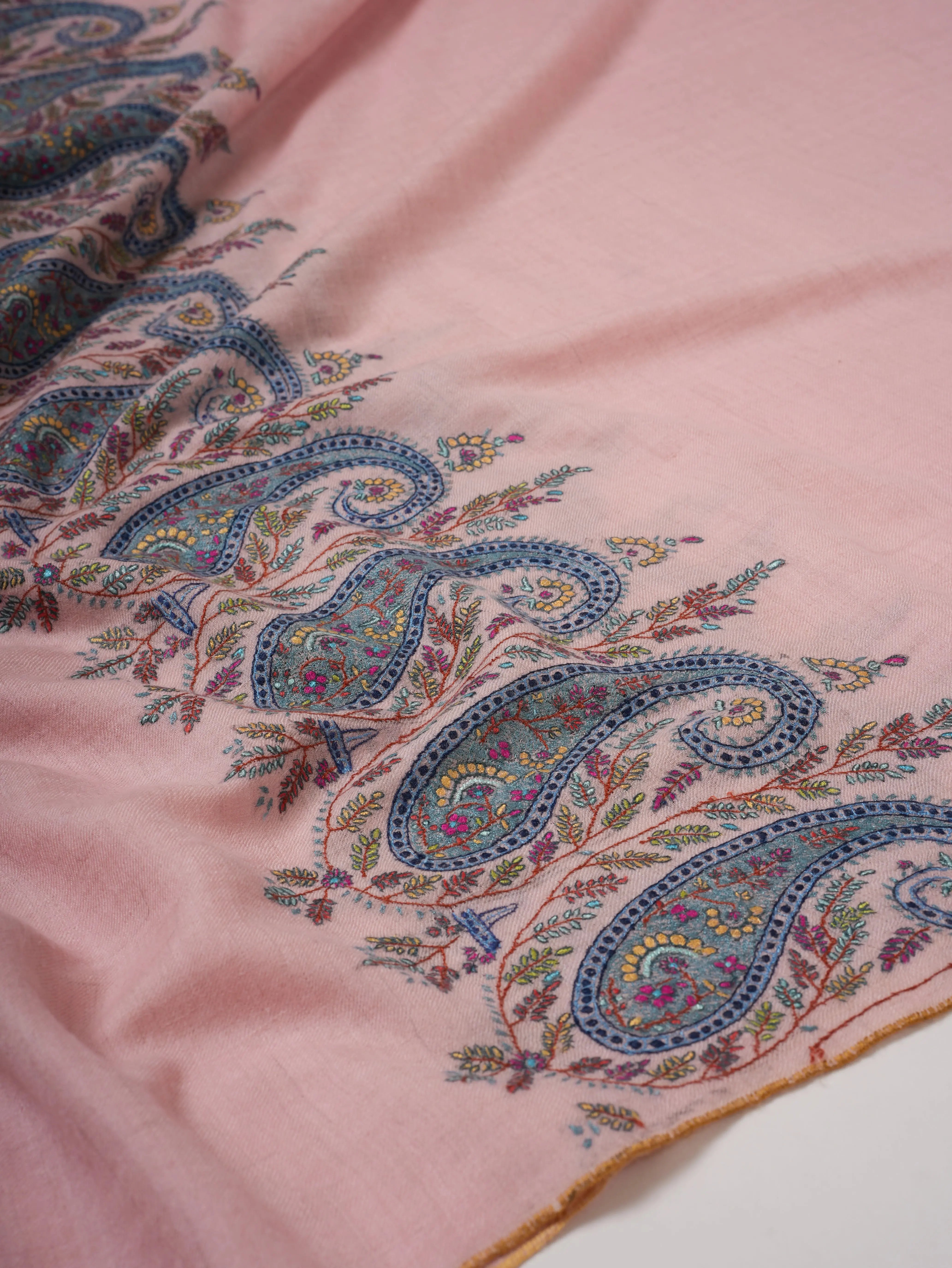 Pink Pashmina Shawl – Hand-Embroidered Paisley Palla Design Shahkaar