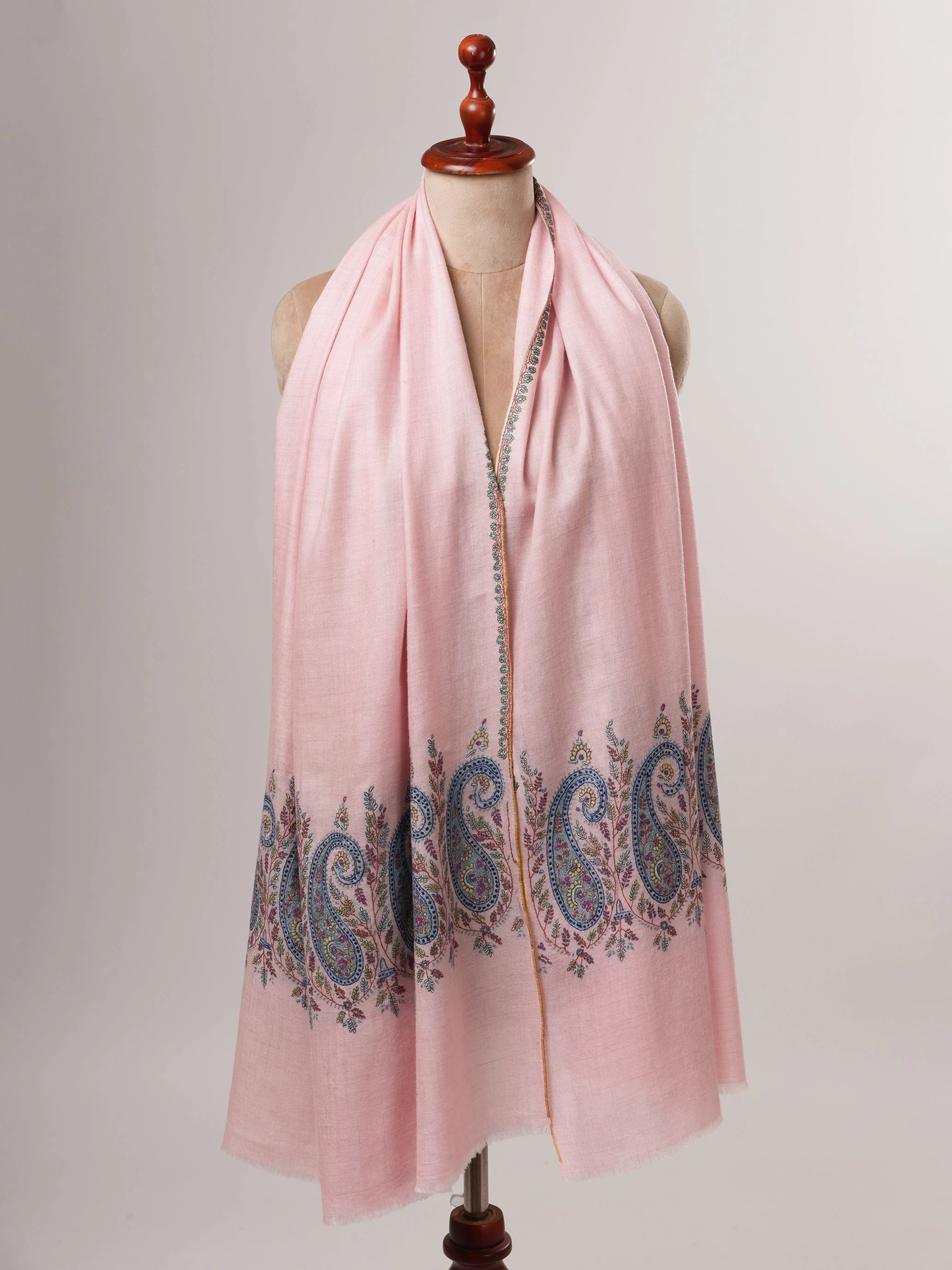 Pink Pashmina Shawl – Hand-Embroidered Paisley Palla Design Shahkaar