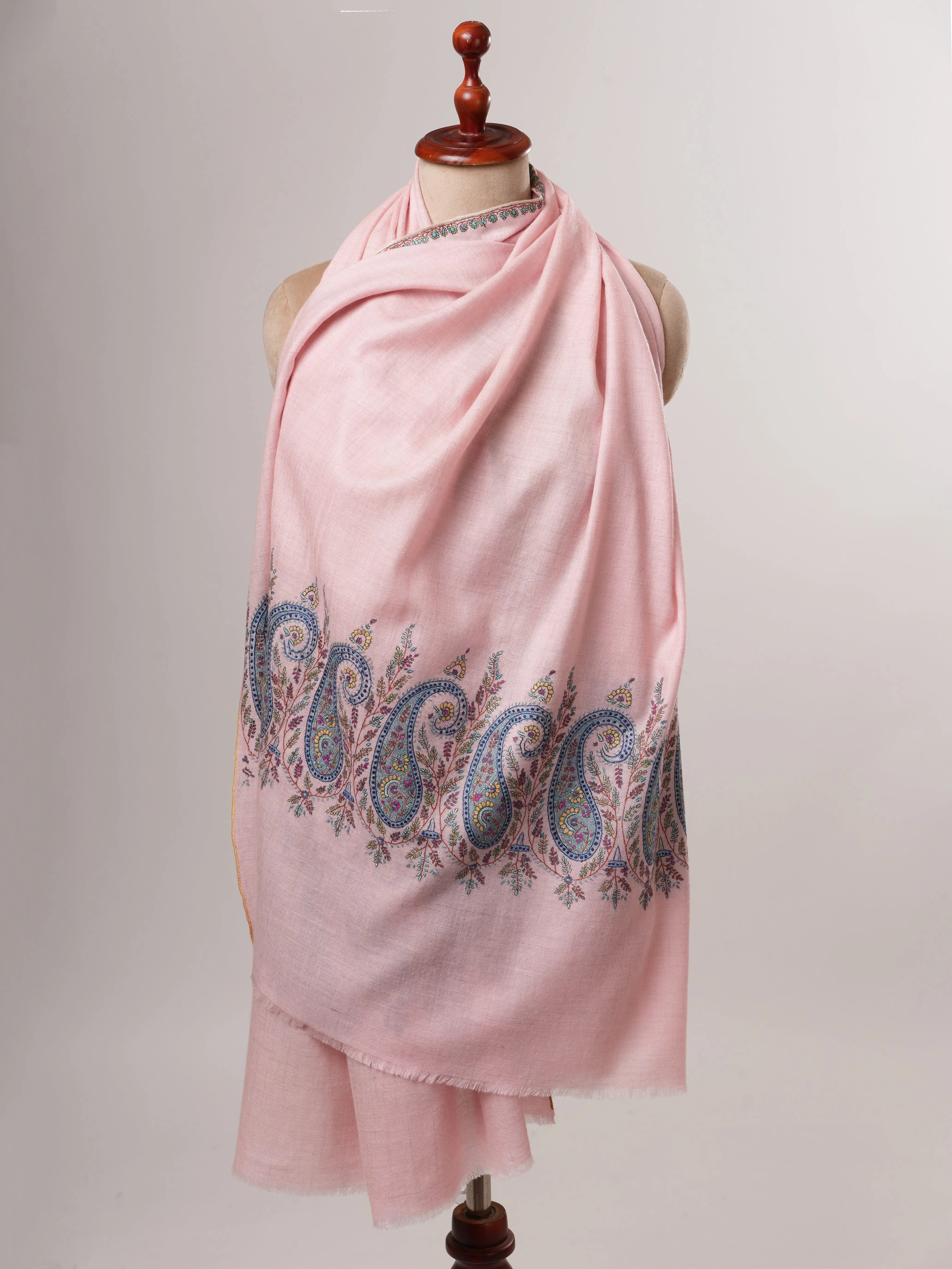 Pink Pashmina Shawl – Hand-Embroidered Paisley Palla Design Shahkaar
