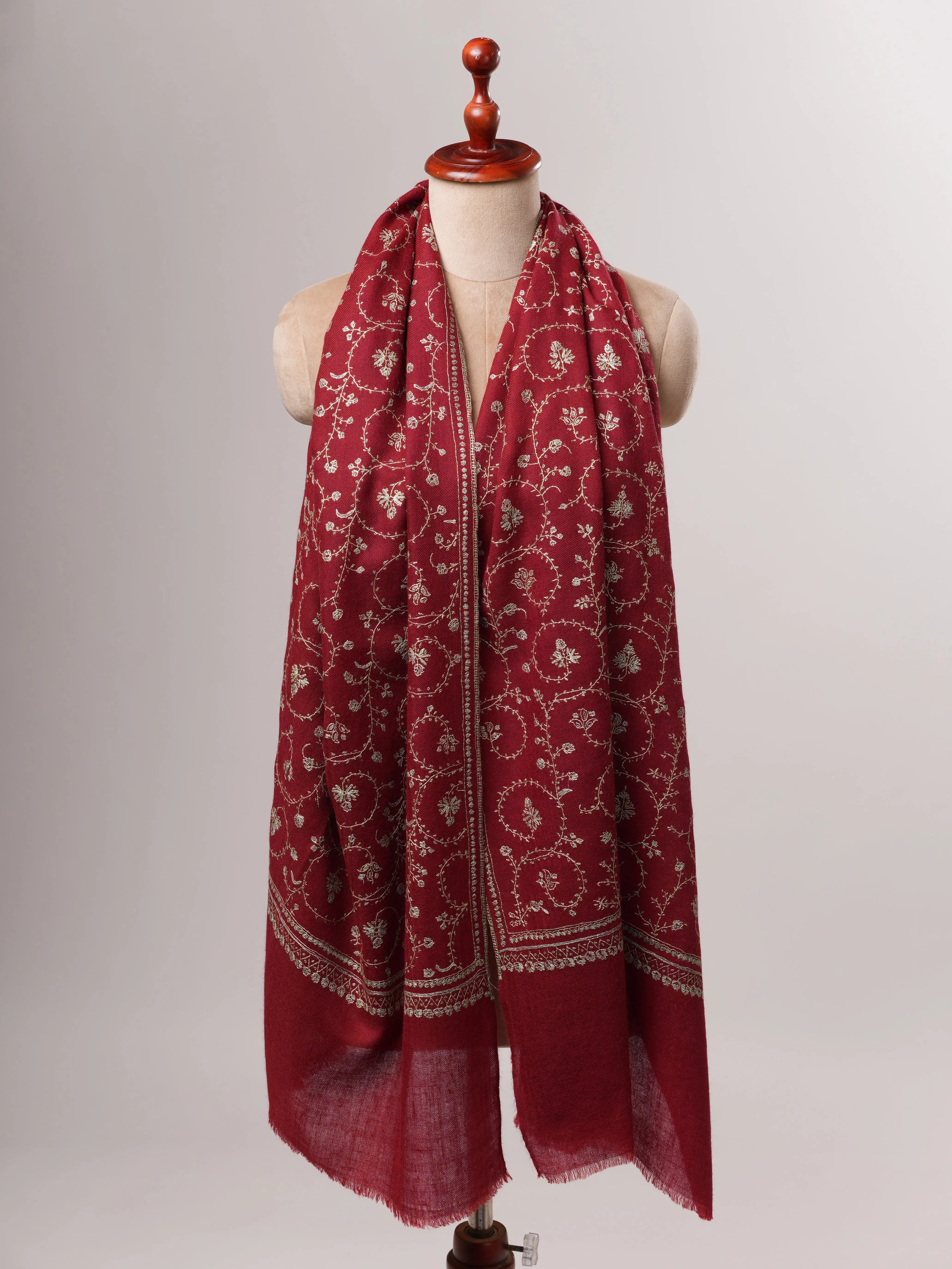 Kashmiri Baby Soft Cashmere Scarf with Intricate Jali Sozni Detailing Shahkaar