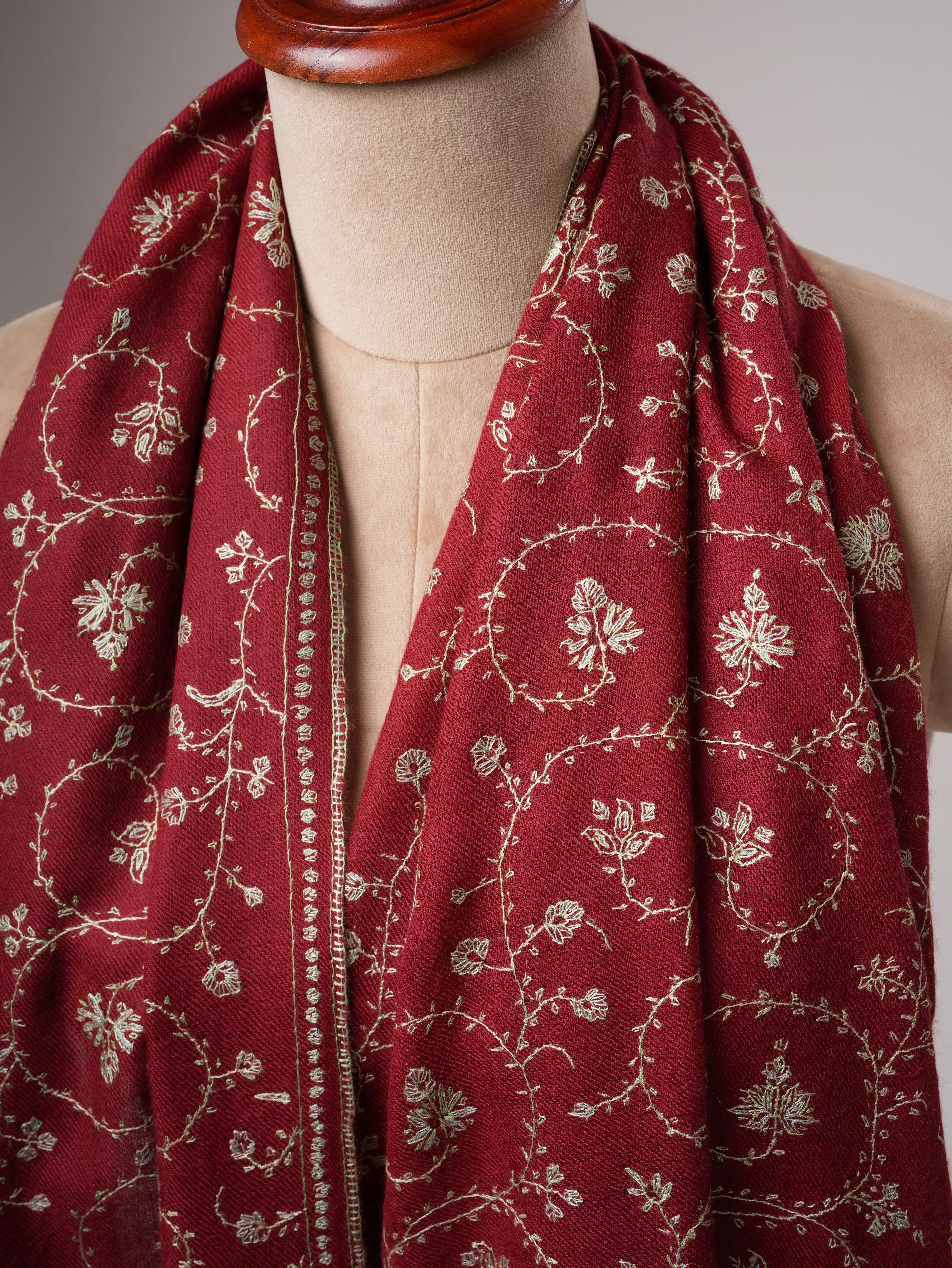 Kashmiri Baby Soft Cashmere Scarf with Intricate Jali Sozni Detailing Shahkaar