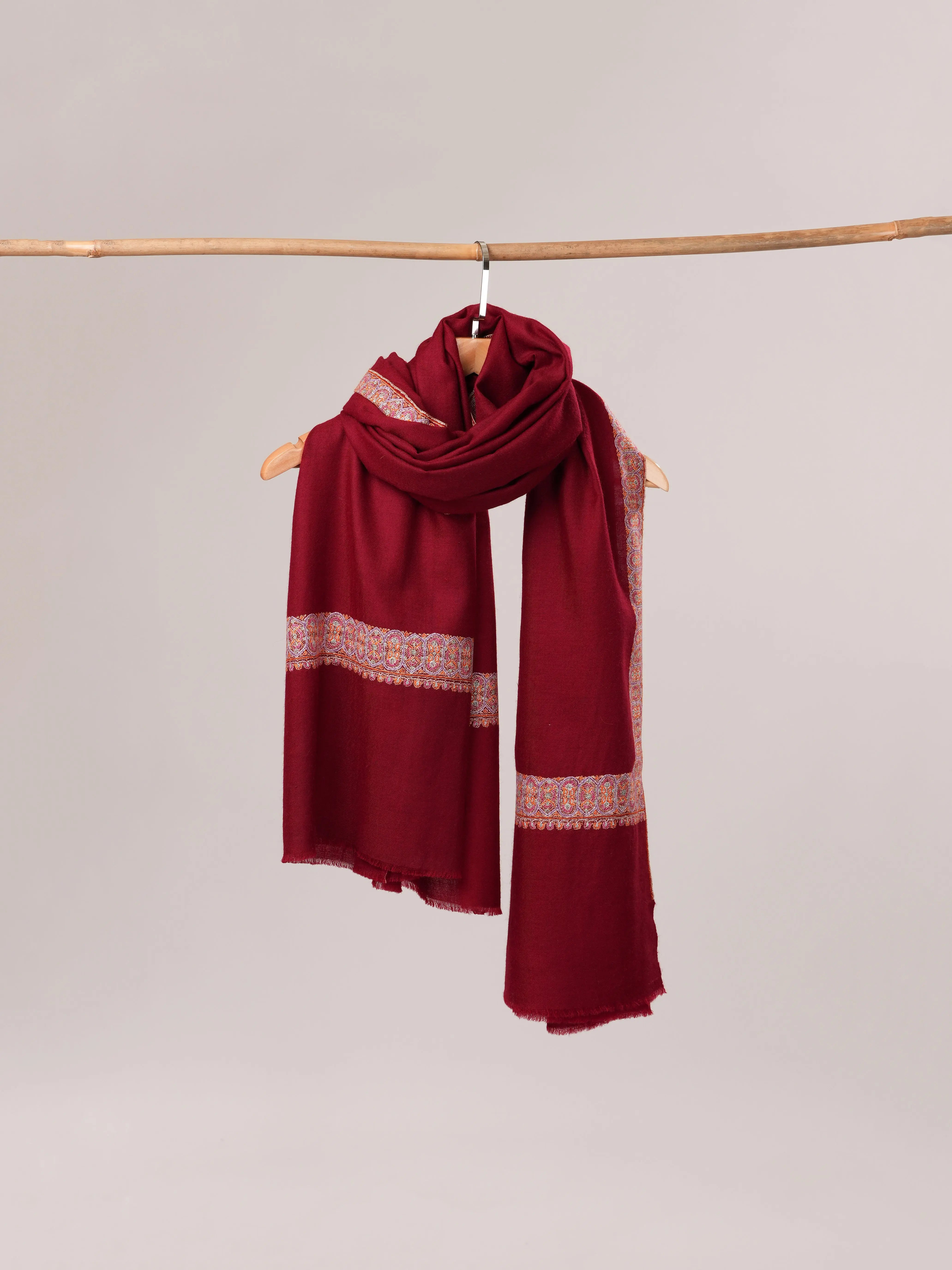 Maroon Neemdaur Hand Embroidered Pure Pashmina Shawl Shahkaar.com