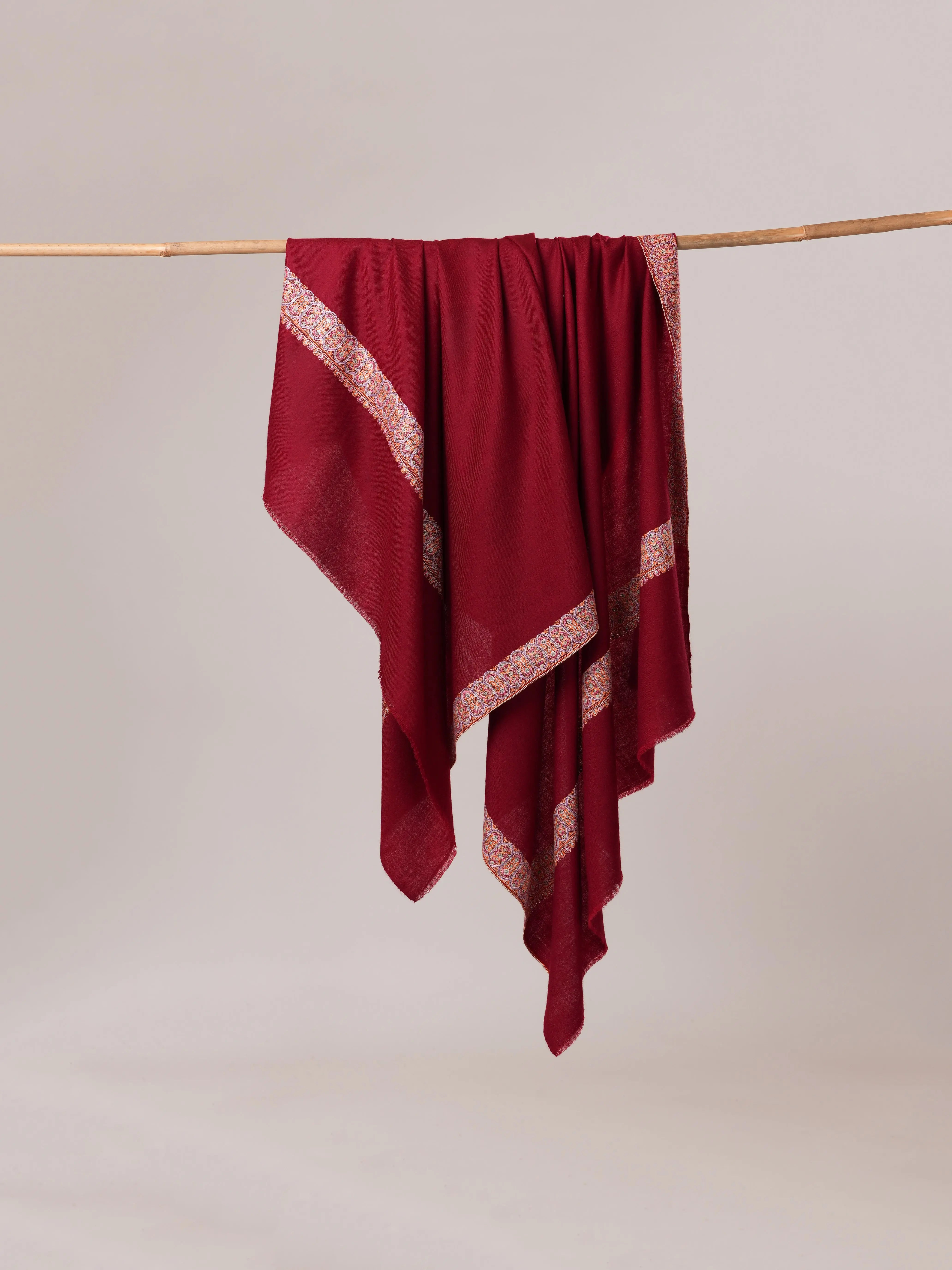 Maroon Neemdaur Hand Embroidered Pure Pashmina Shawl Shahkaar.com