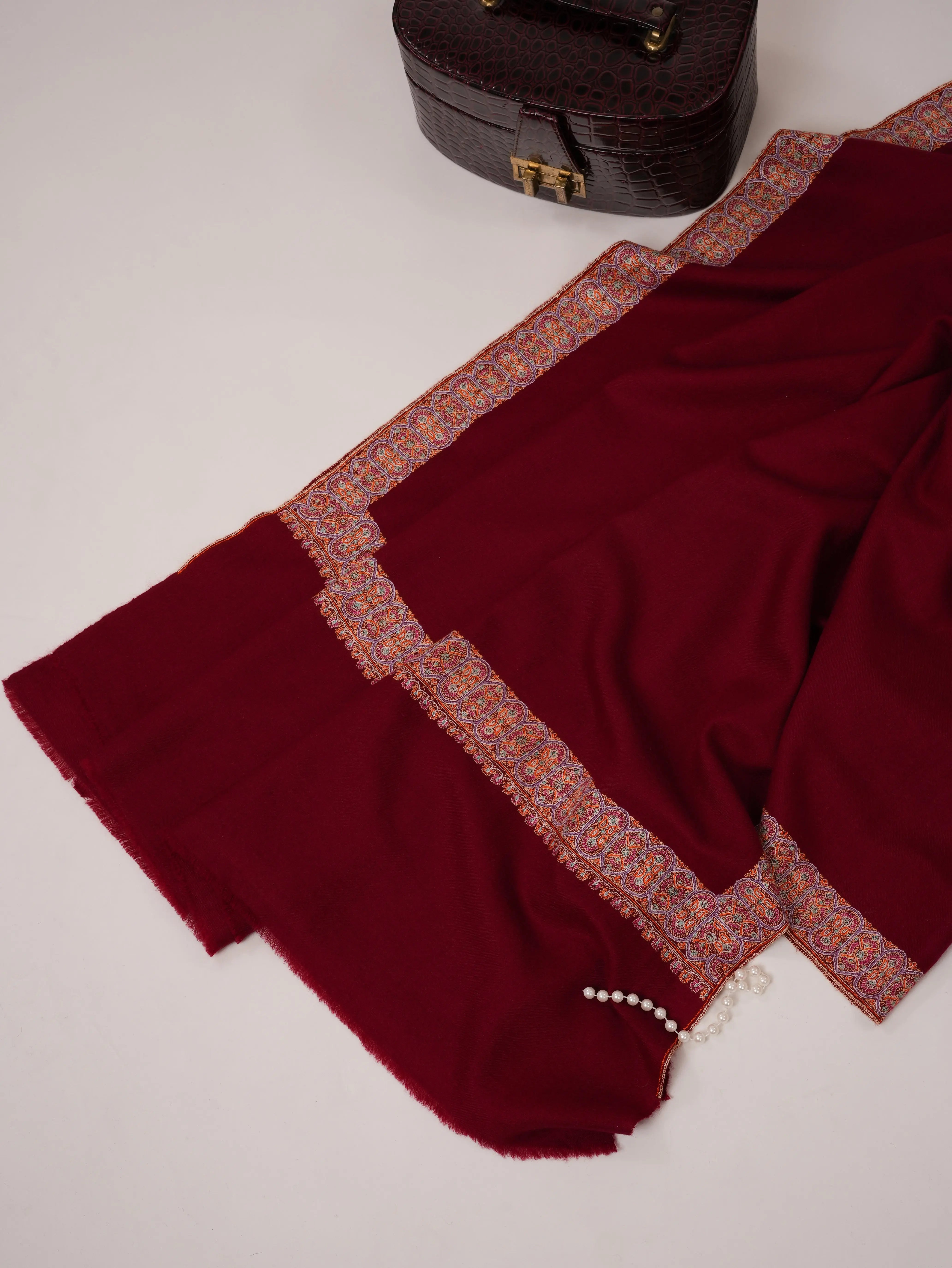 Maroon Neemdaur Hand Embroidered Pure Pashmina Shawl Shahkaar.com