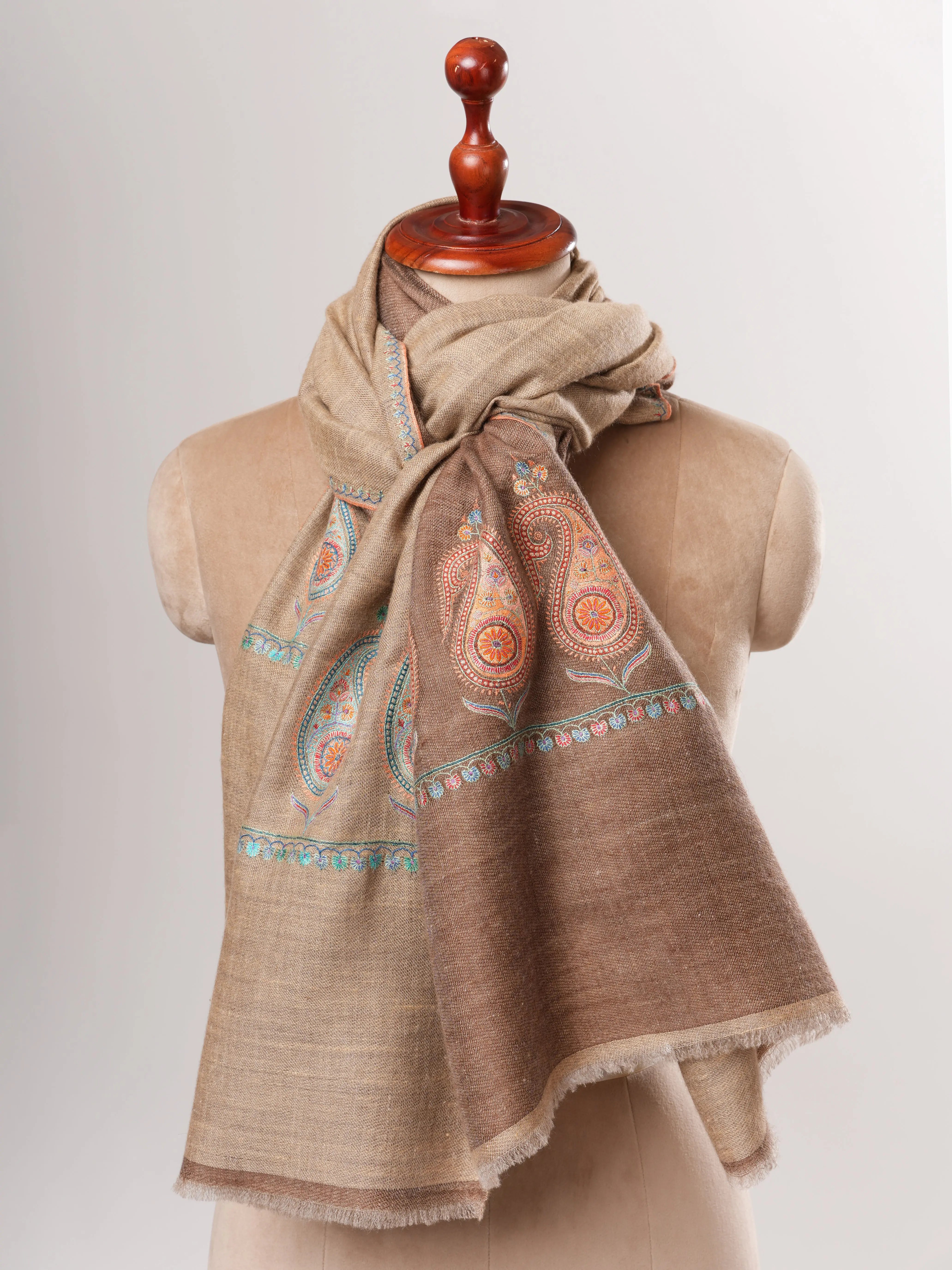 Dual Shade Pashmina Shawl – Hand Embroidered Aksi Design Shahkaar