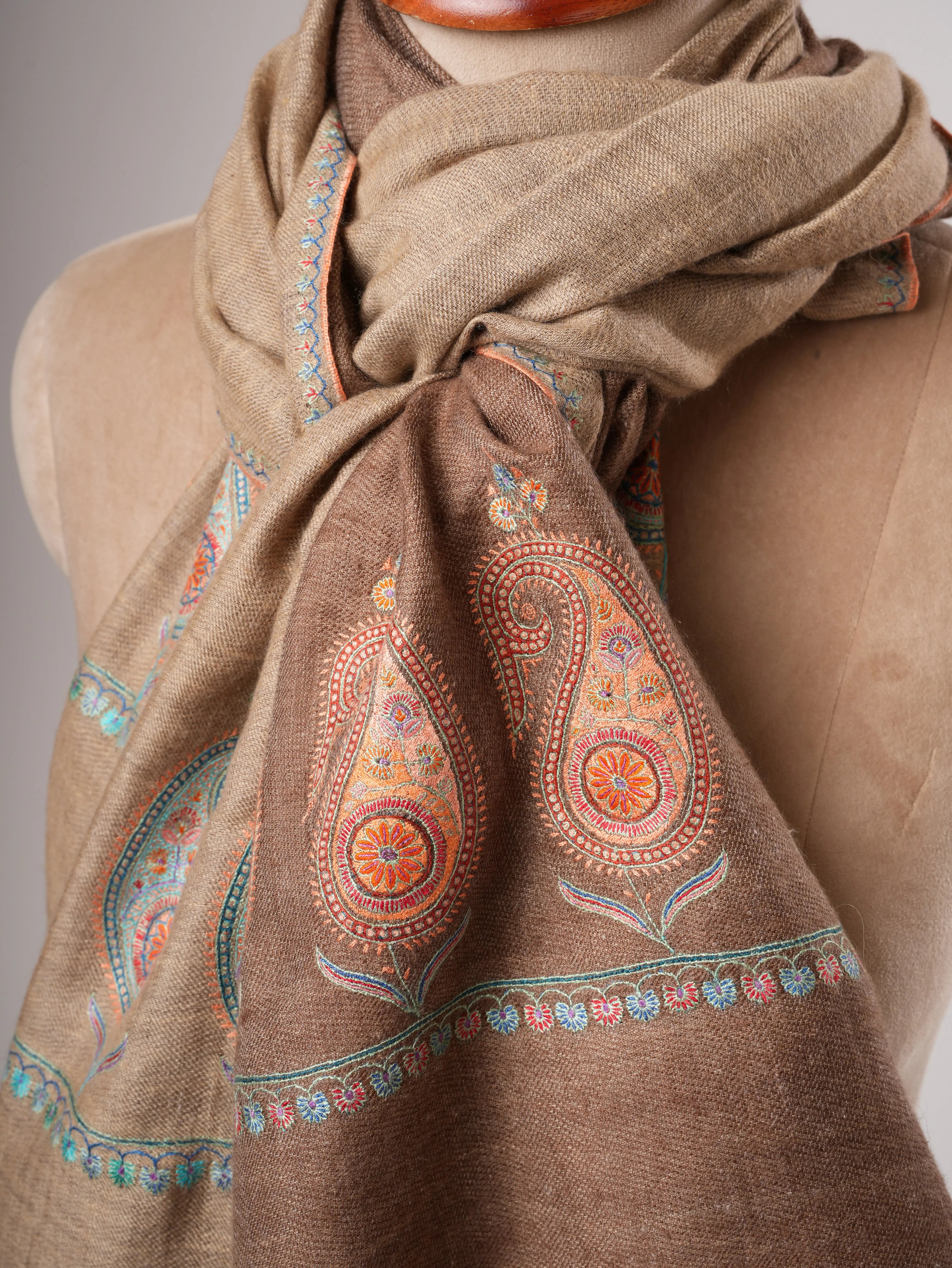 Dual Shade Pashmina Shawl – Hand Embroidered Aksi Design Shahkaar