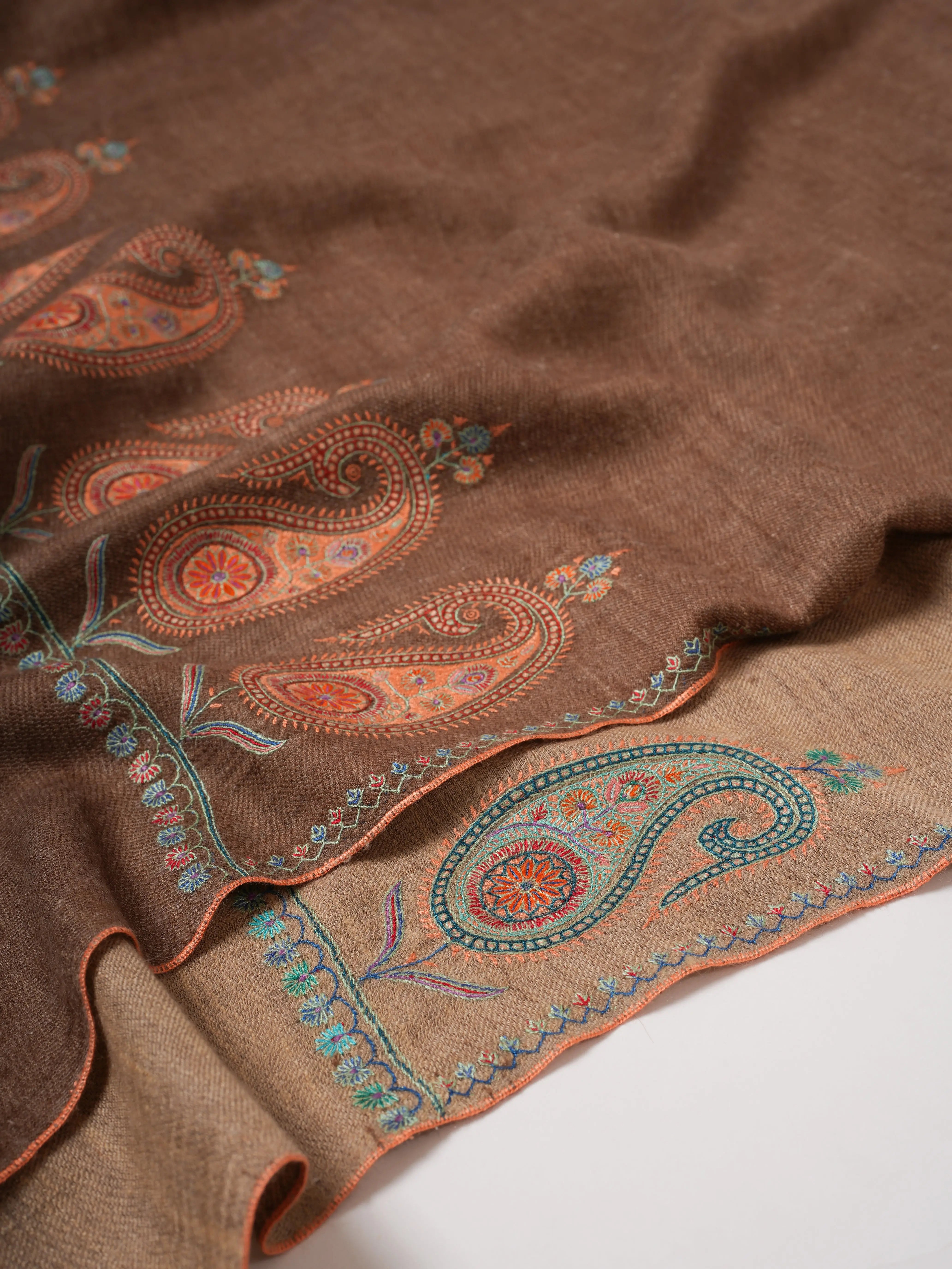 Dual Shade Pashmina Shawl – Hand Embroidered Aksi Design Shahkaar