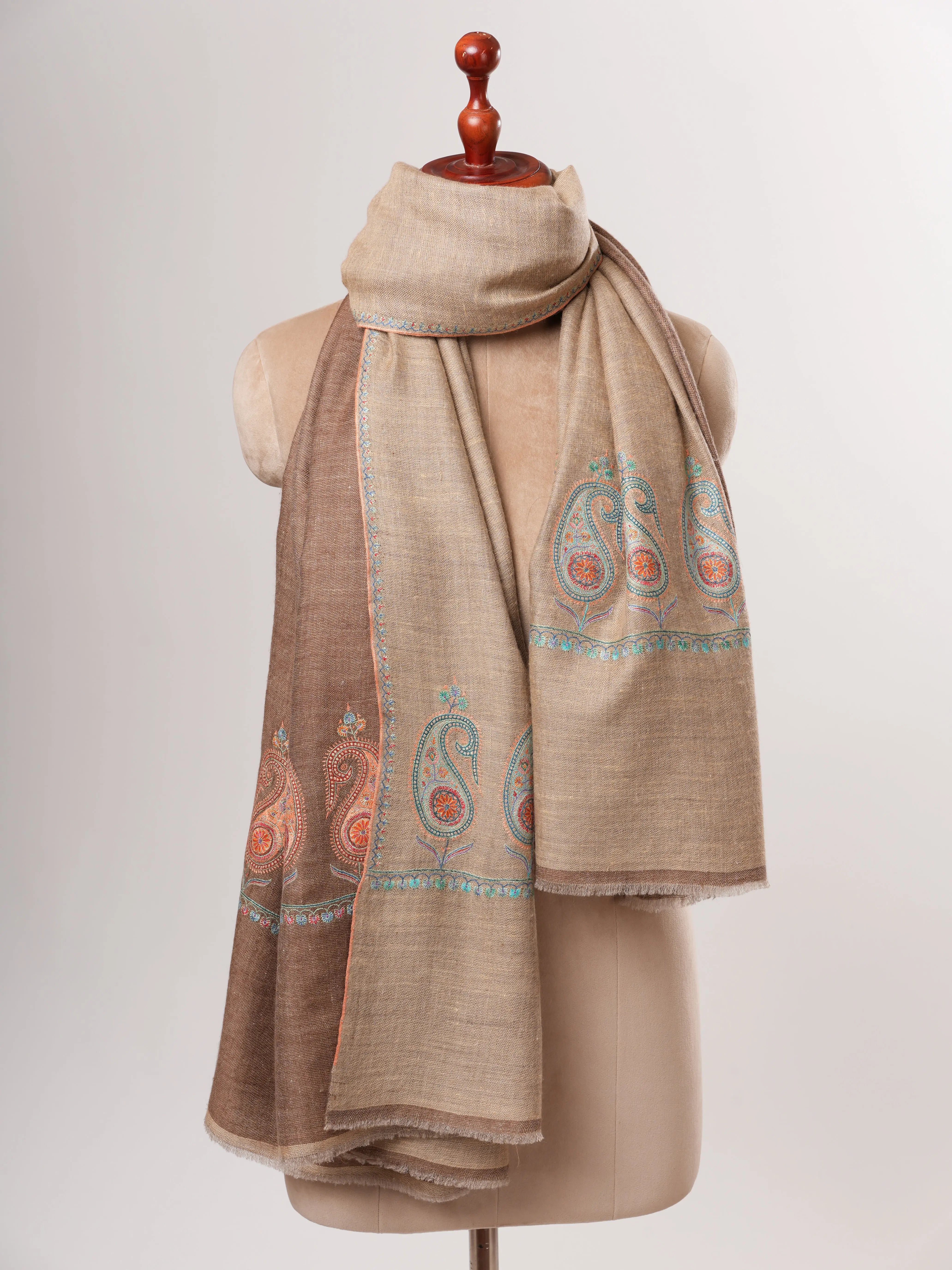 Dual Shade Pashmina Shawl – Hand Embroidered Aksi Design Shahkaar