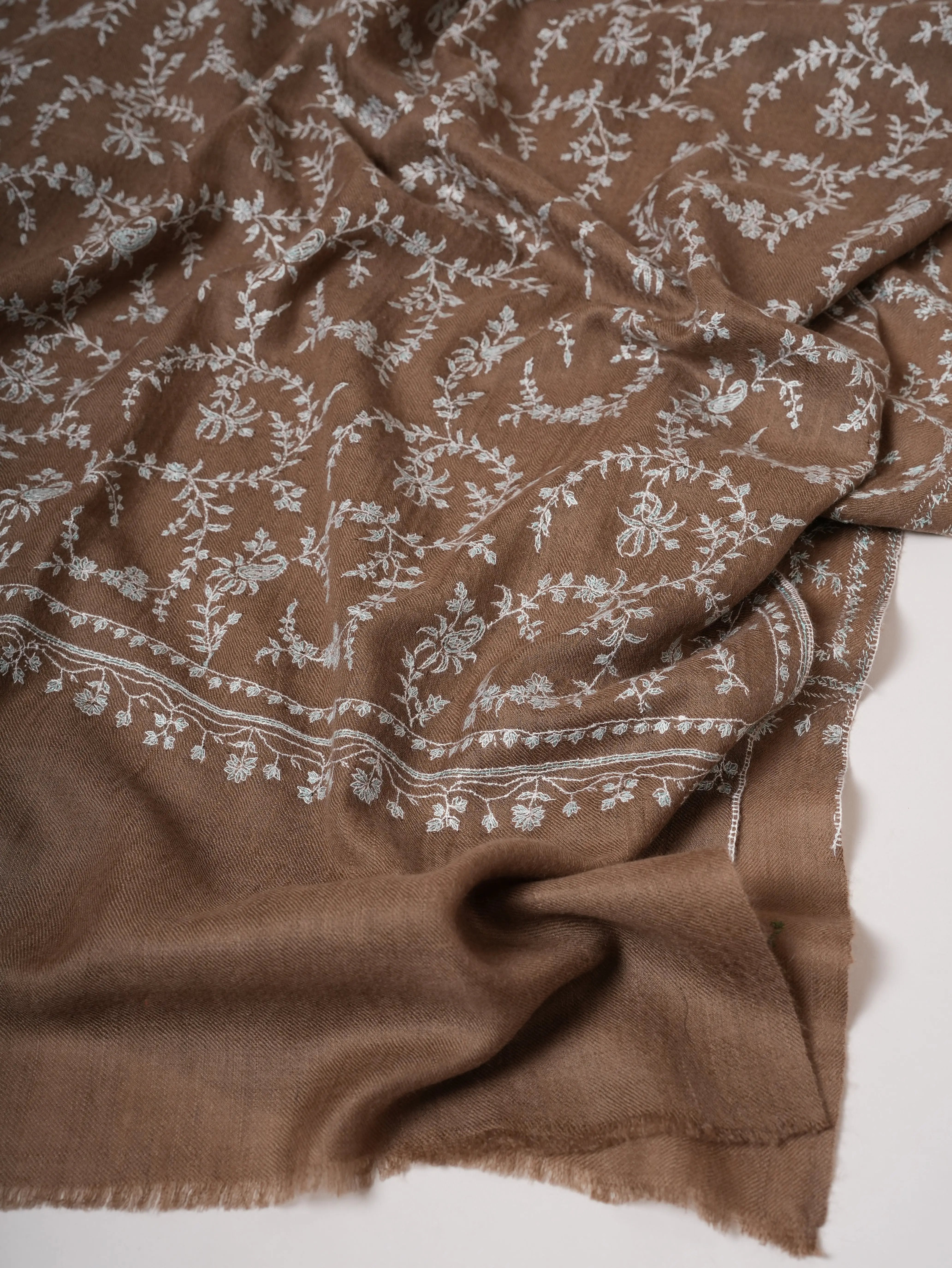 Toosh Color Cashmere Scarf with Jali Sozni Embroidery Shahkaar