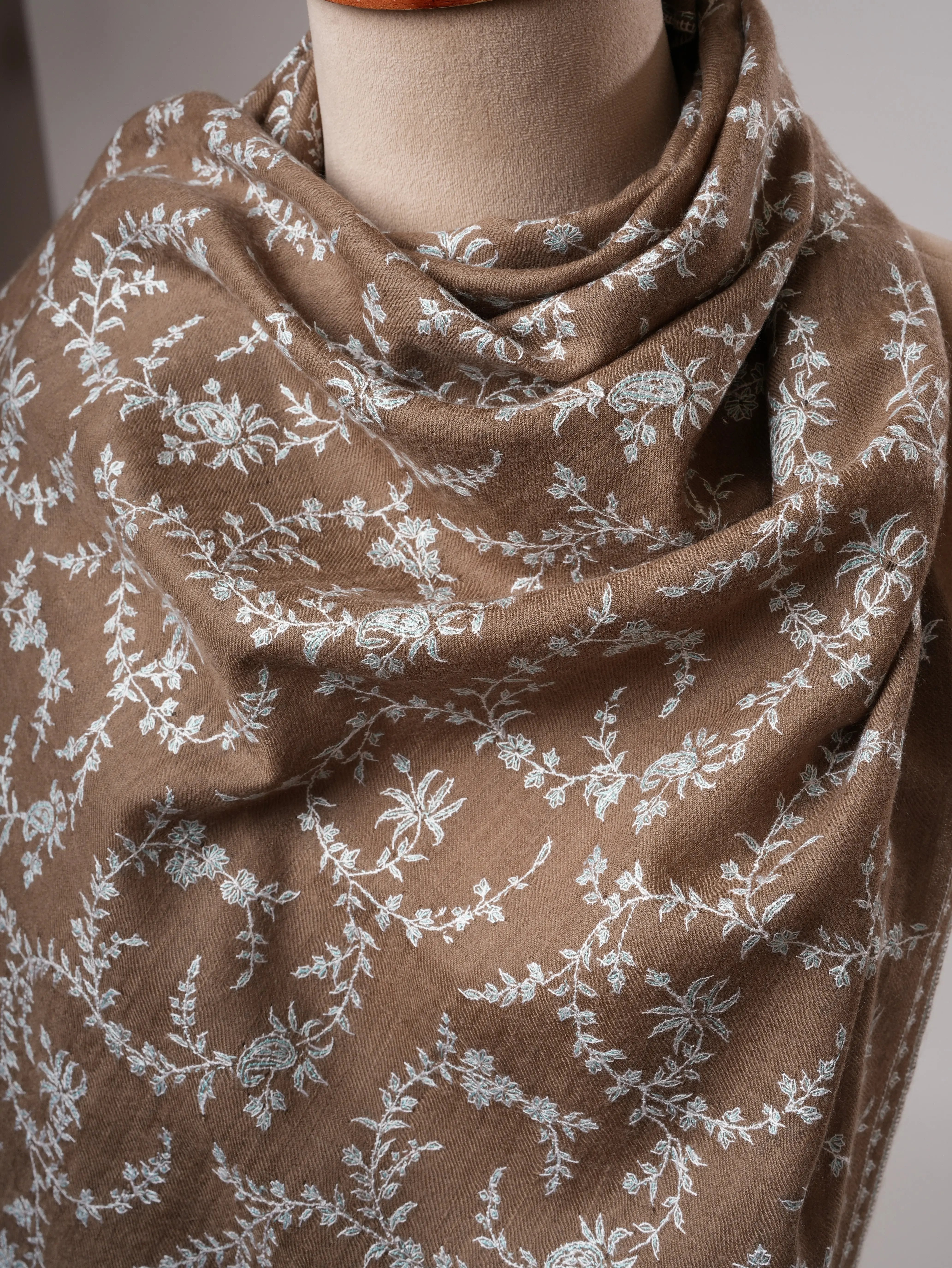 Toosh Color Cashmere Scarf with Jali Sozni Embroidery Shahkaar