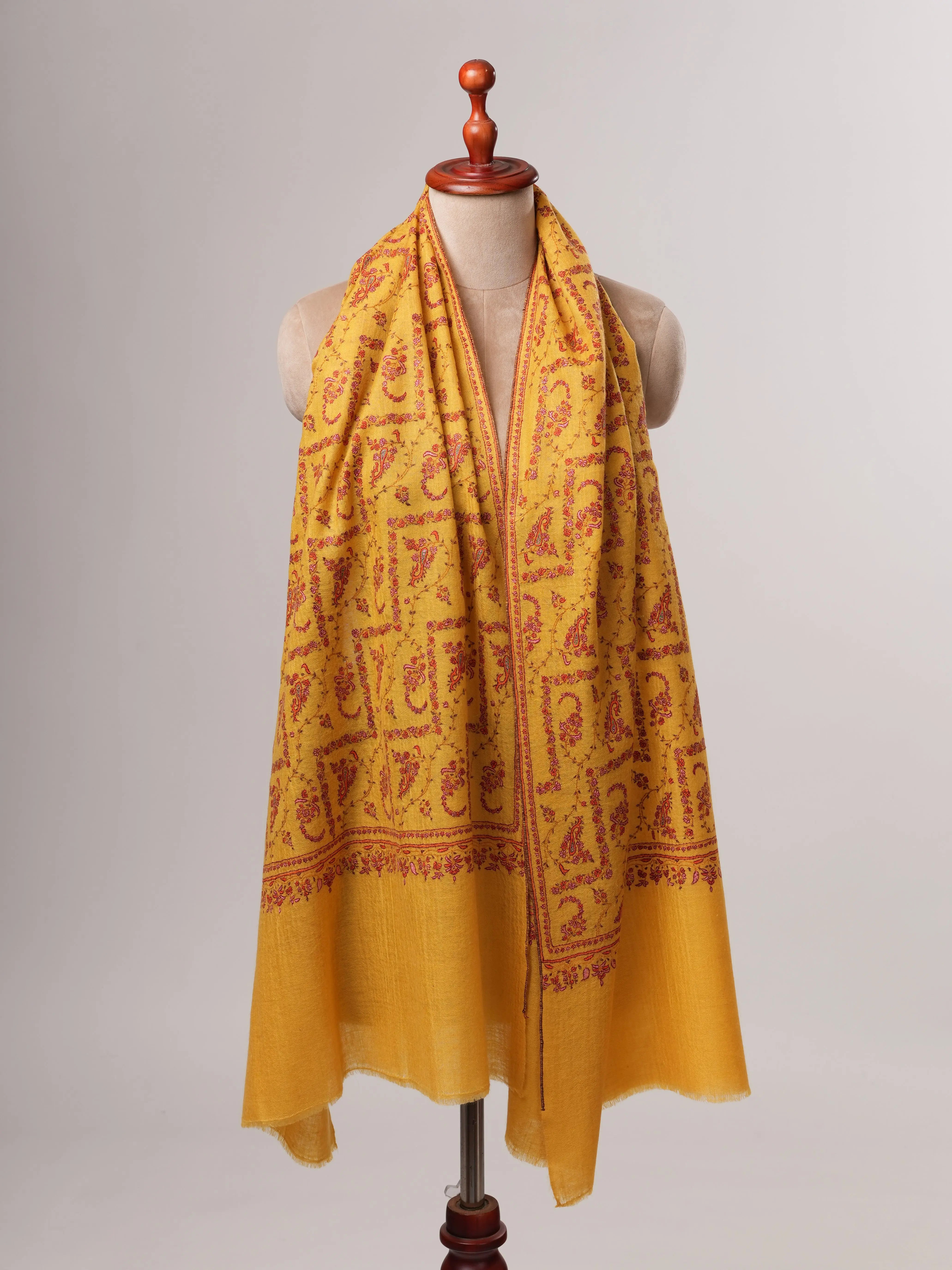 Handcrafted Baby Soft Cashmere Scarf Featuring Intricate Sozni Work Shahkaar