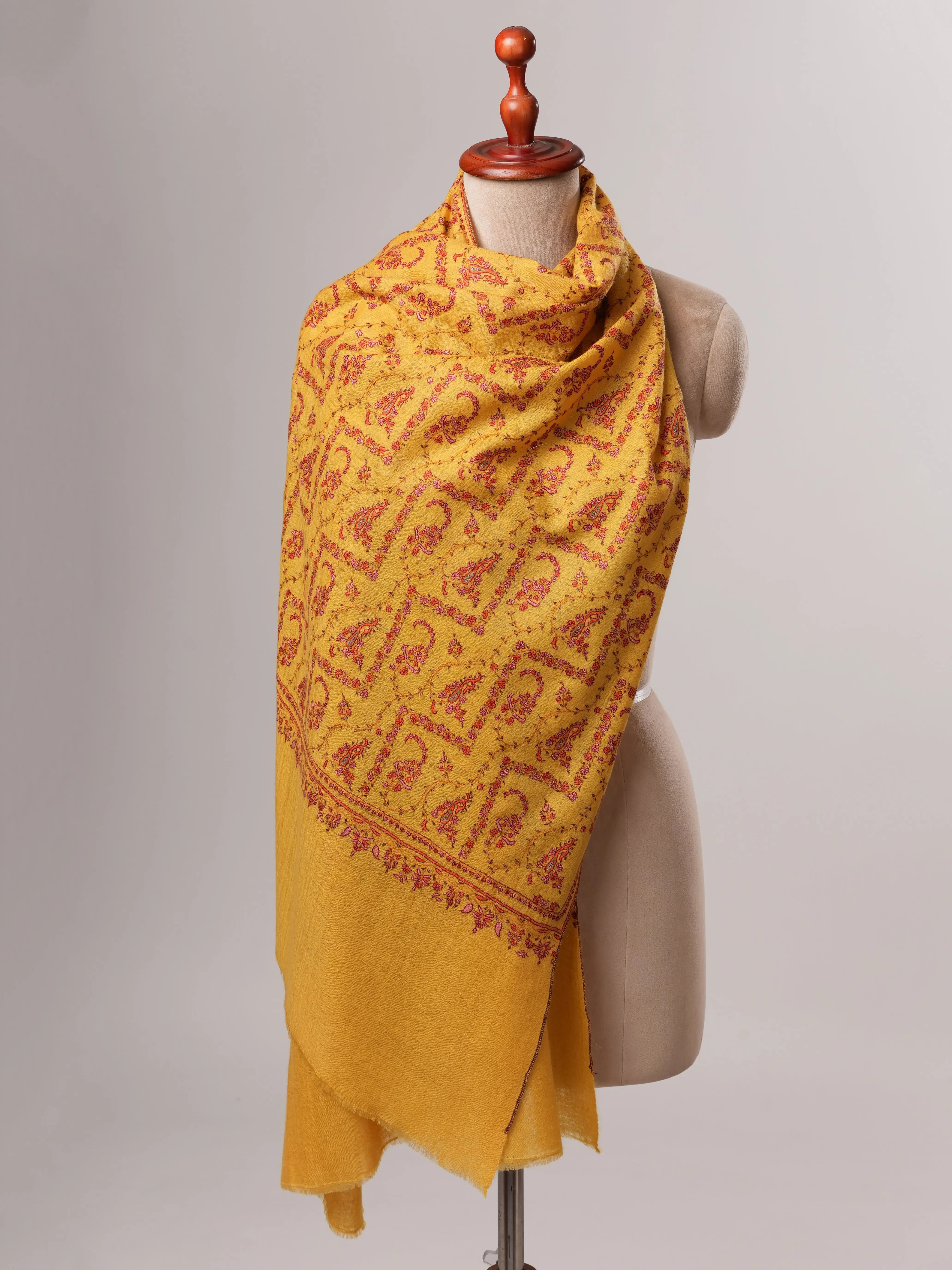 Handcrafted Baby Soft Cashmere Scarf Featuring Intricate Sozni Work Shahkaar