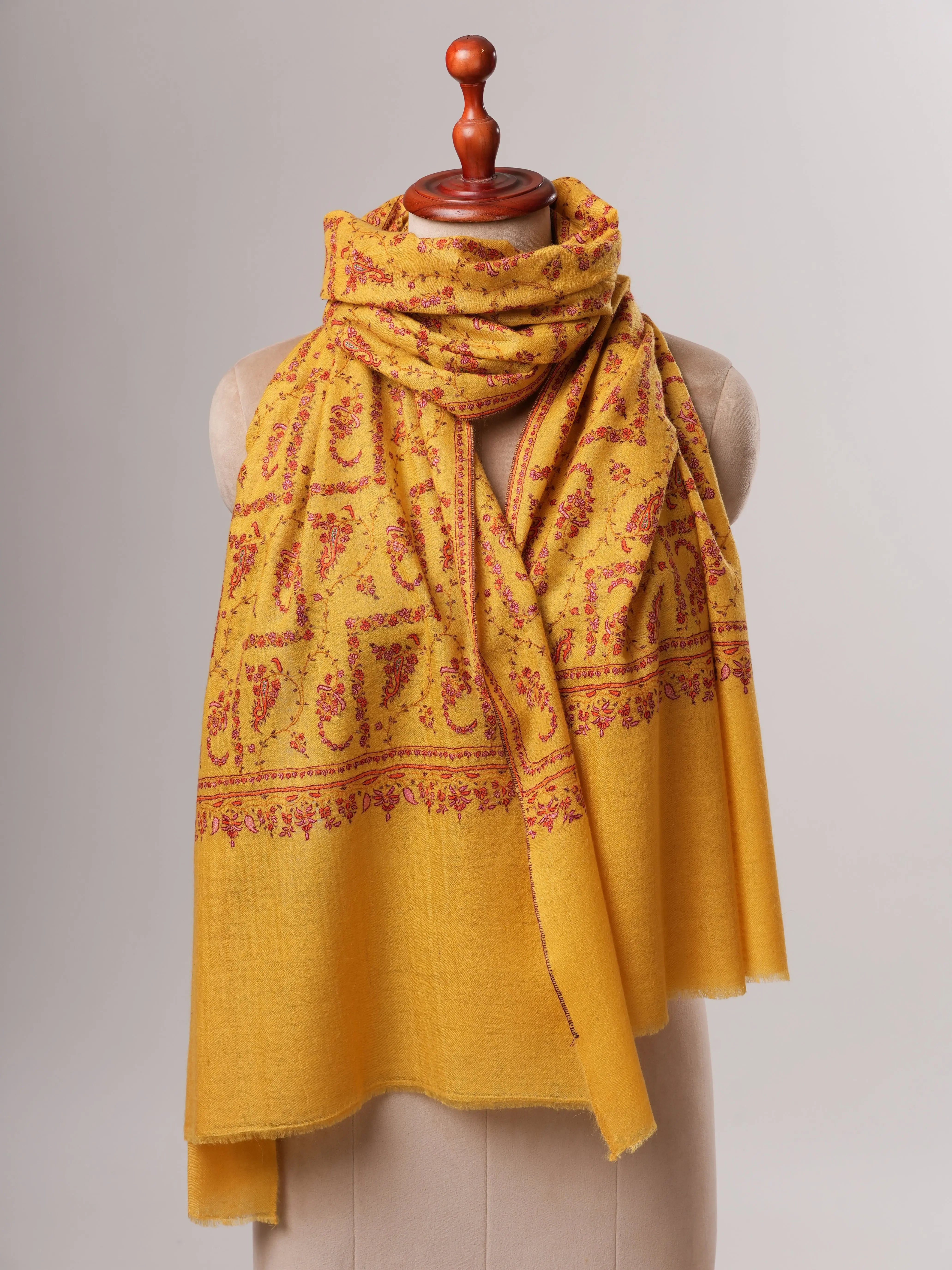 Handcrafted Baby Soft Cashmere Scarf Featuring Intricate Sozni Work Shahkaar