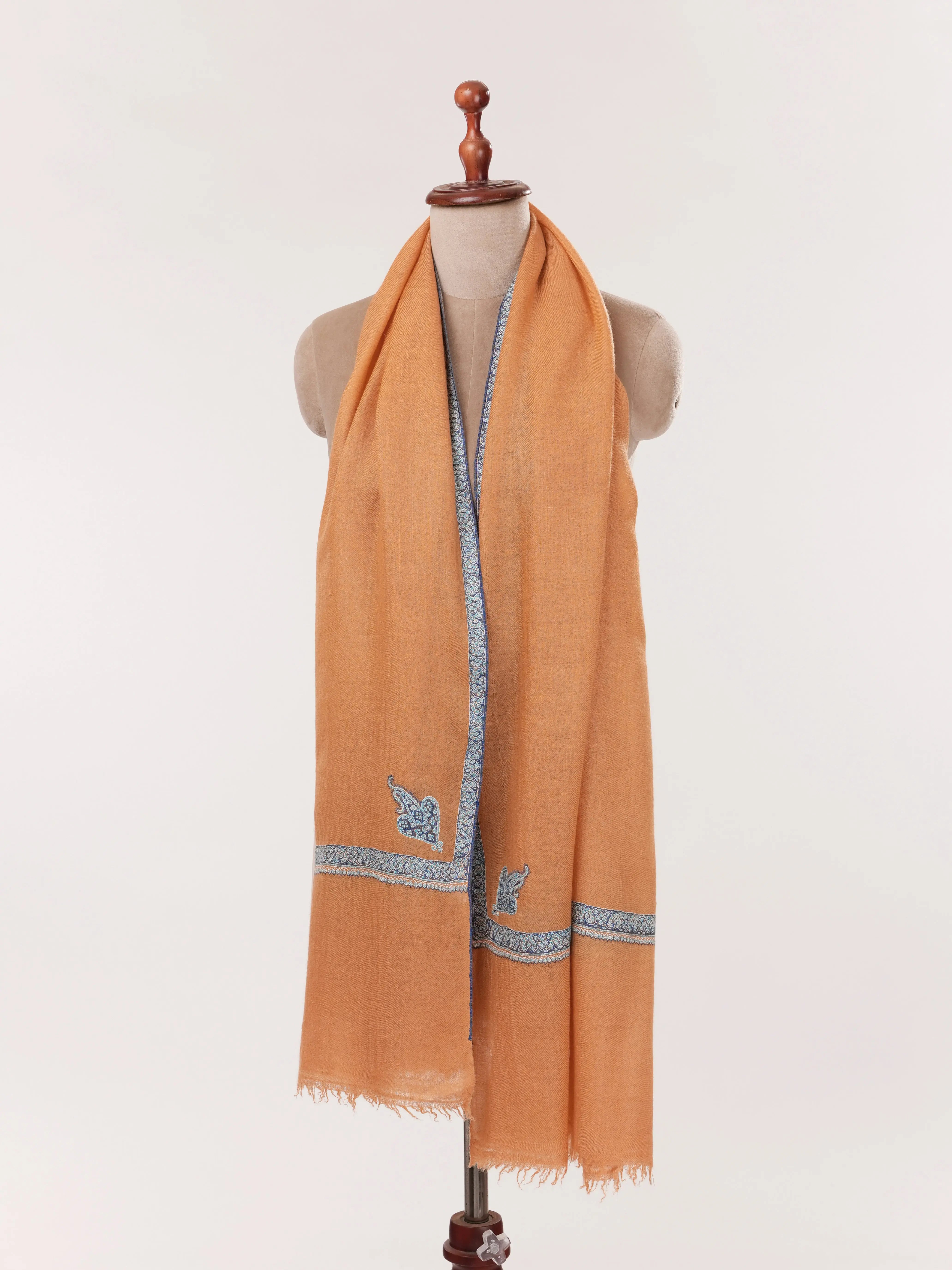 Orange Hashia Hand Embroidered Featherlight Cashmere Scarf Shahkaar.com