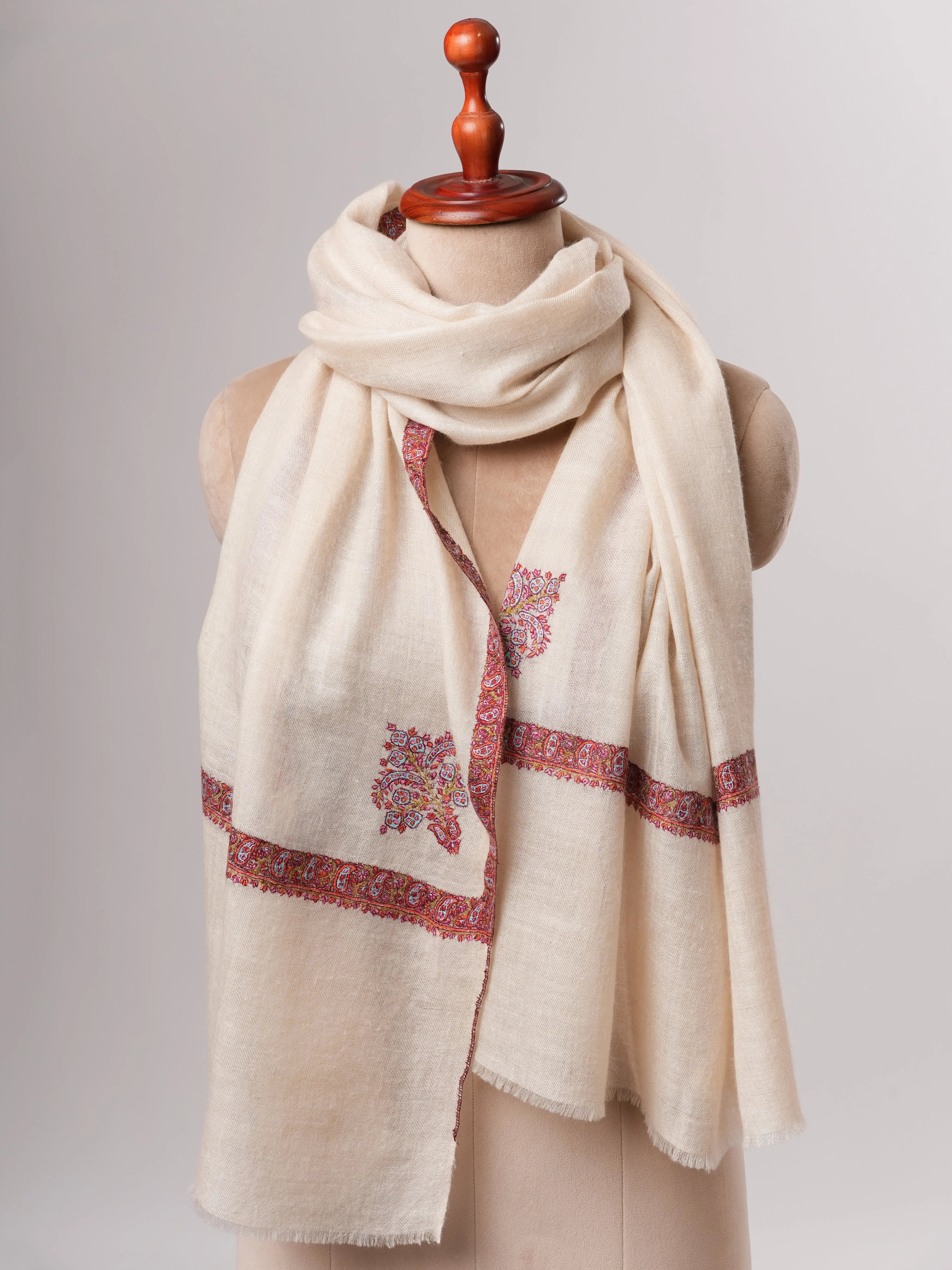 Featherlight Kashmiri Cashmere Scarf Featuring Hashia Handwork Shahkaar
