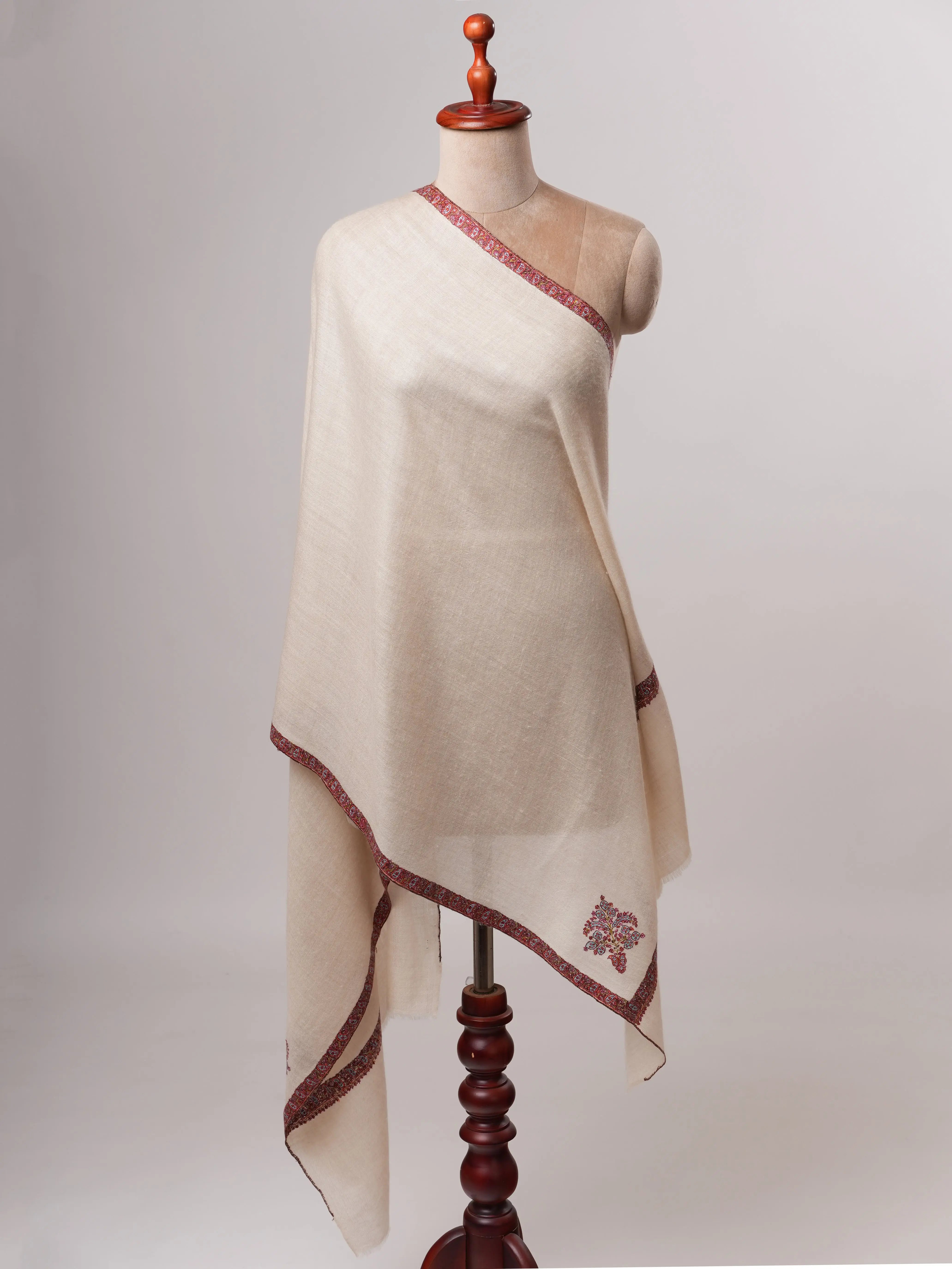 Featherlight Kashmiri Cashmere Scarf Featuring Hashia Handwork Shahkaar