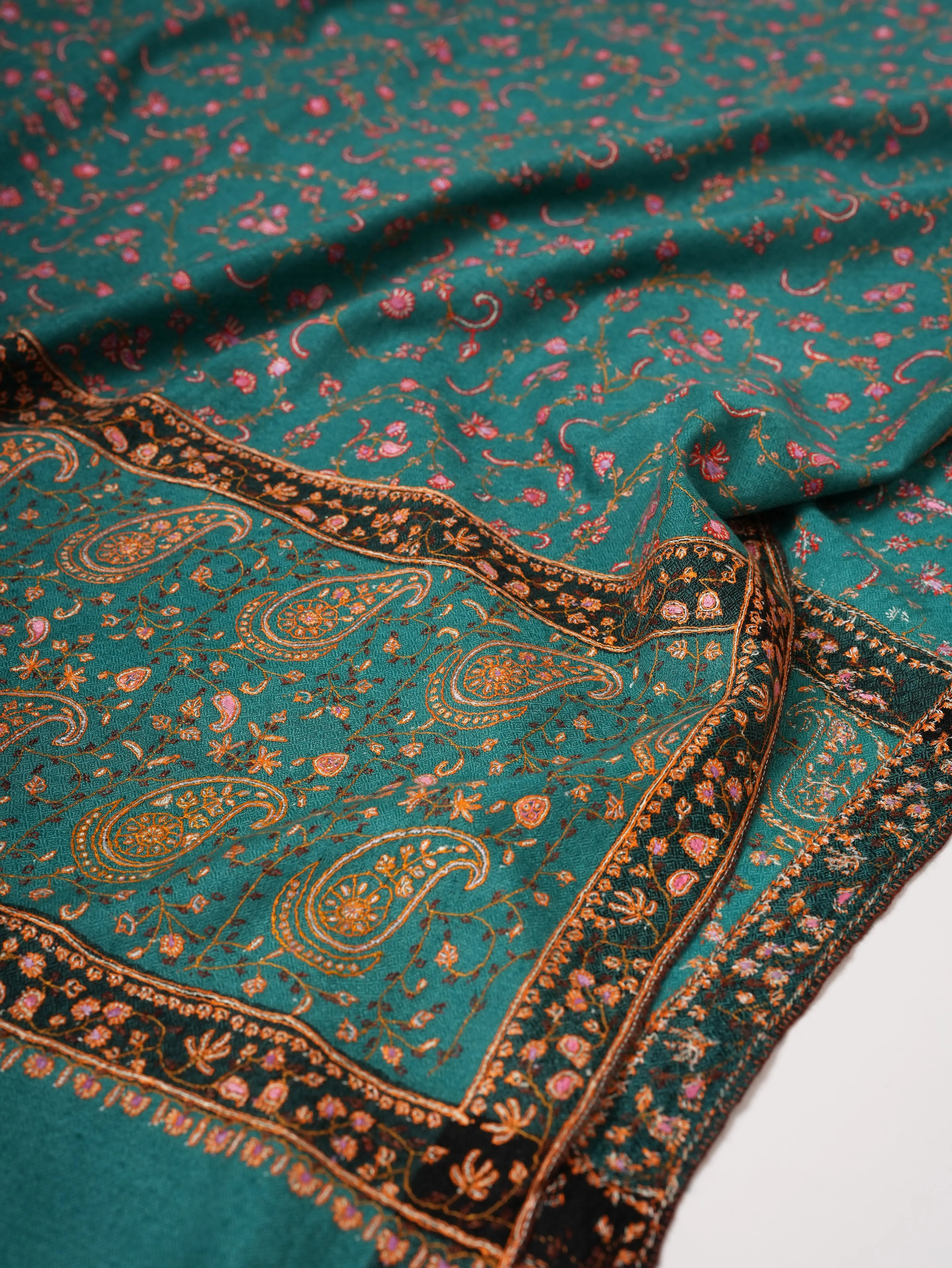 Handwoven Cashmere Scarf with Fine Jali Hand Embroidery Shahkaar