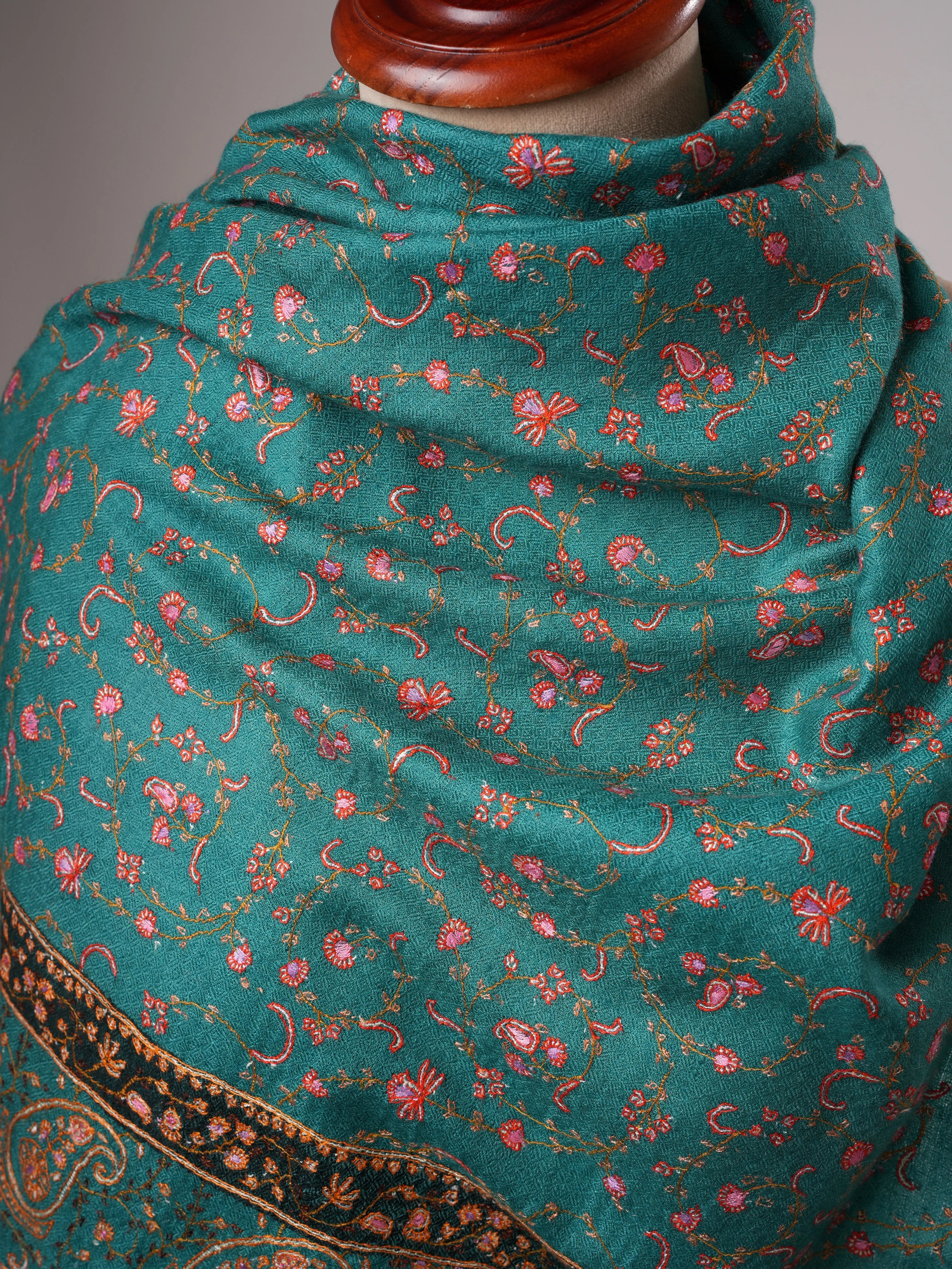 Handwoven Cashmere Scarf with Fine Jali Hand Embroidery Shahkaar