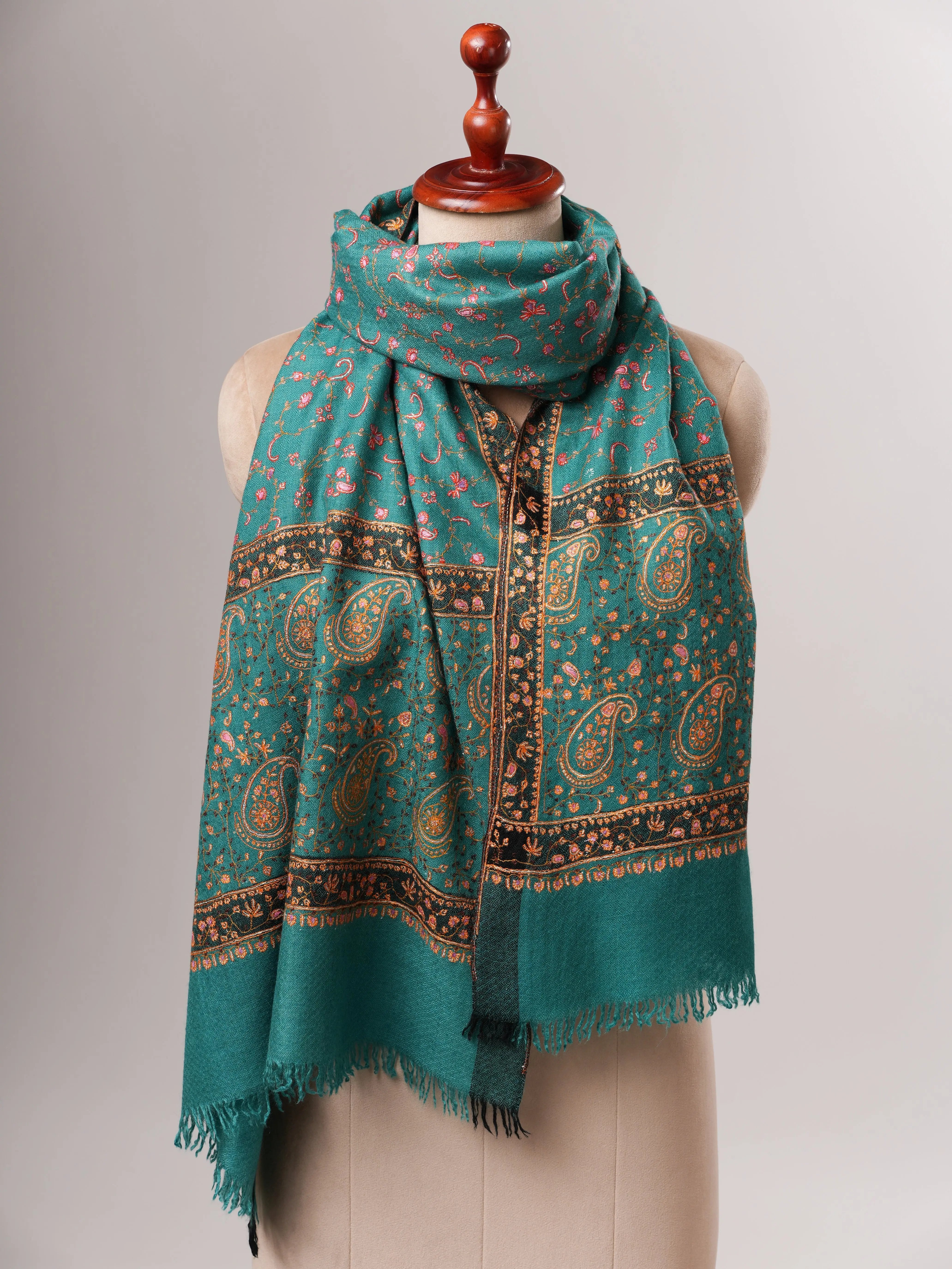 Handwoven Cashmere Scarf with Fine Jali Hand Embroidery Shahkaar