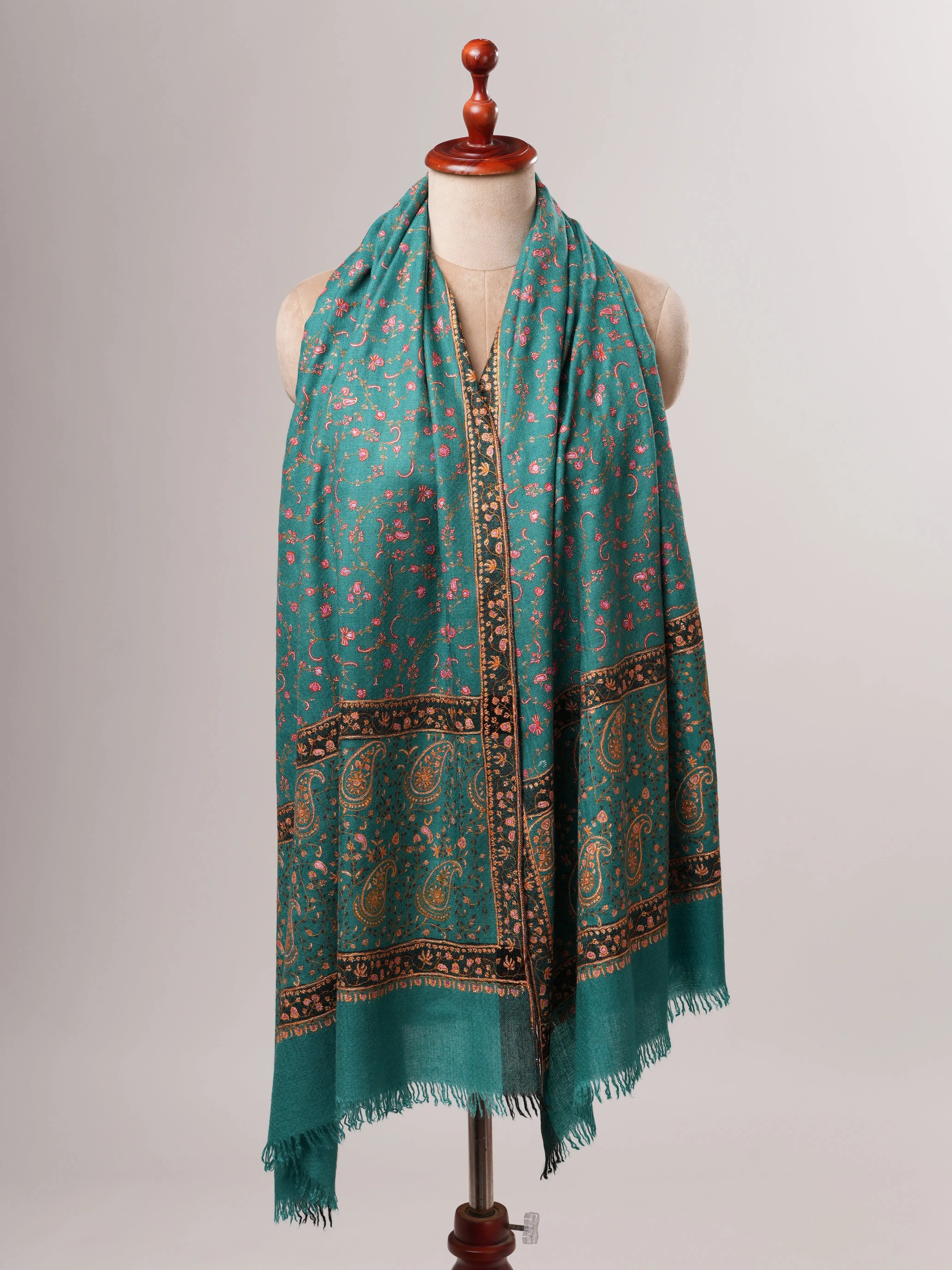 Handwoven Cashmere Scarf with Fine Jali Hand Embroidery Shahkaar
