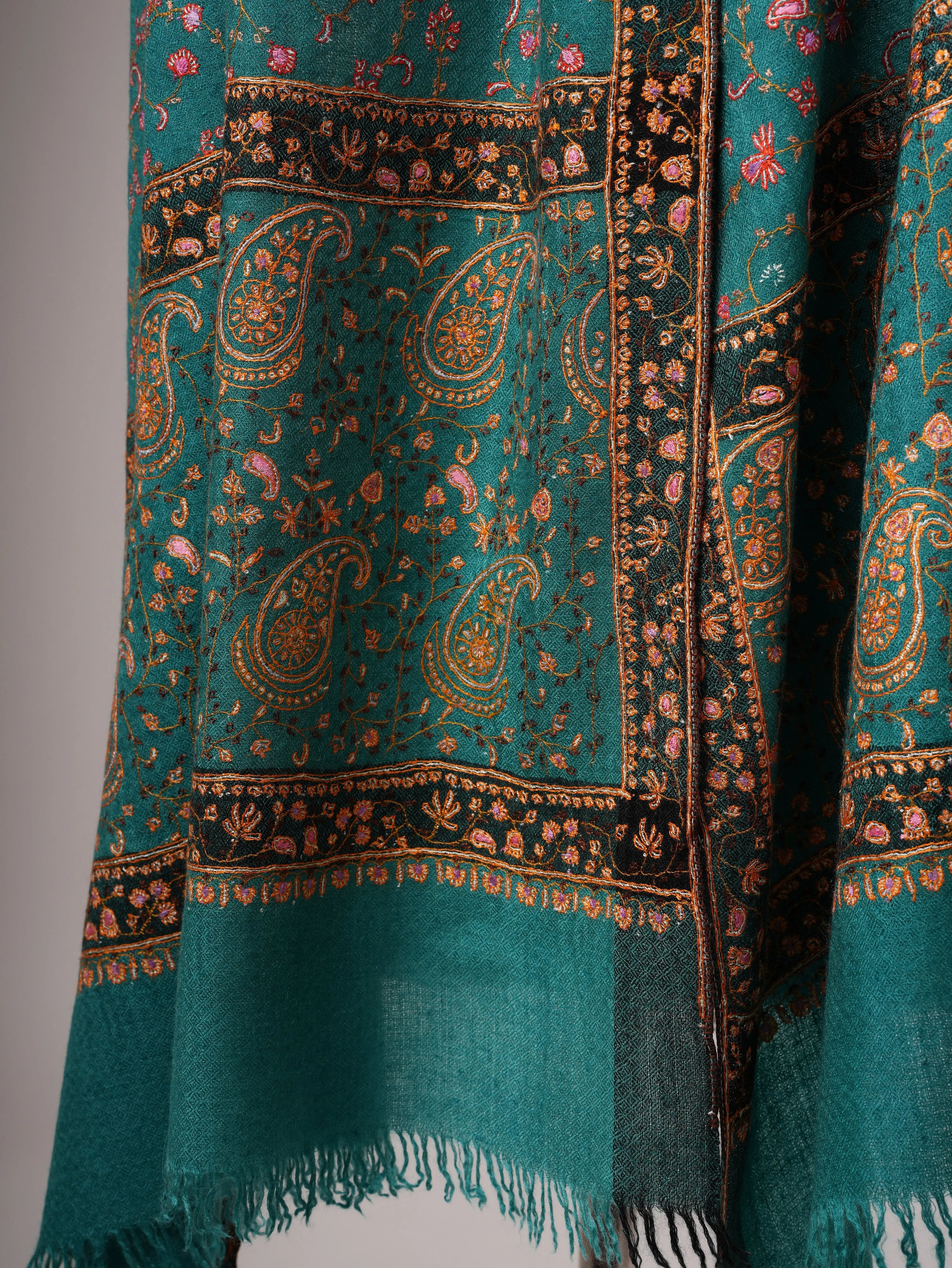 Handwoven Cashmere Scarf with Fine Jali Hand Embroidery Shahkaar