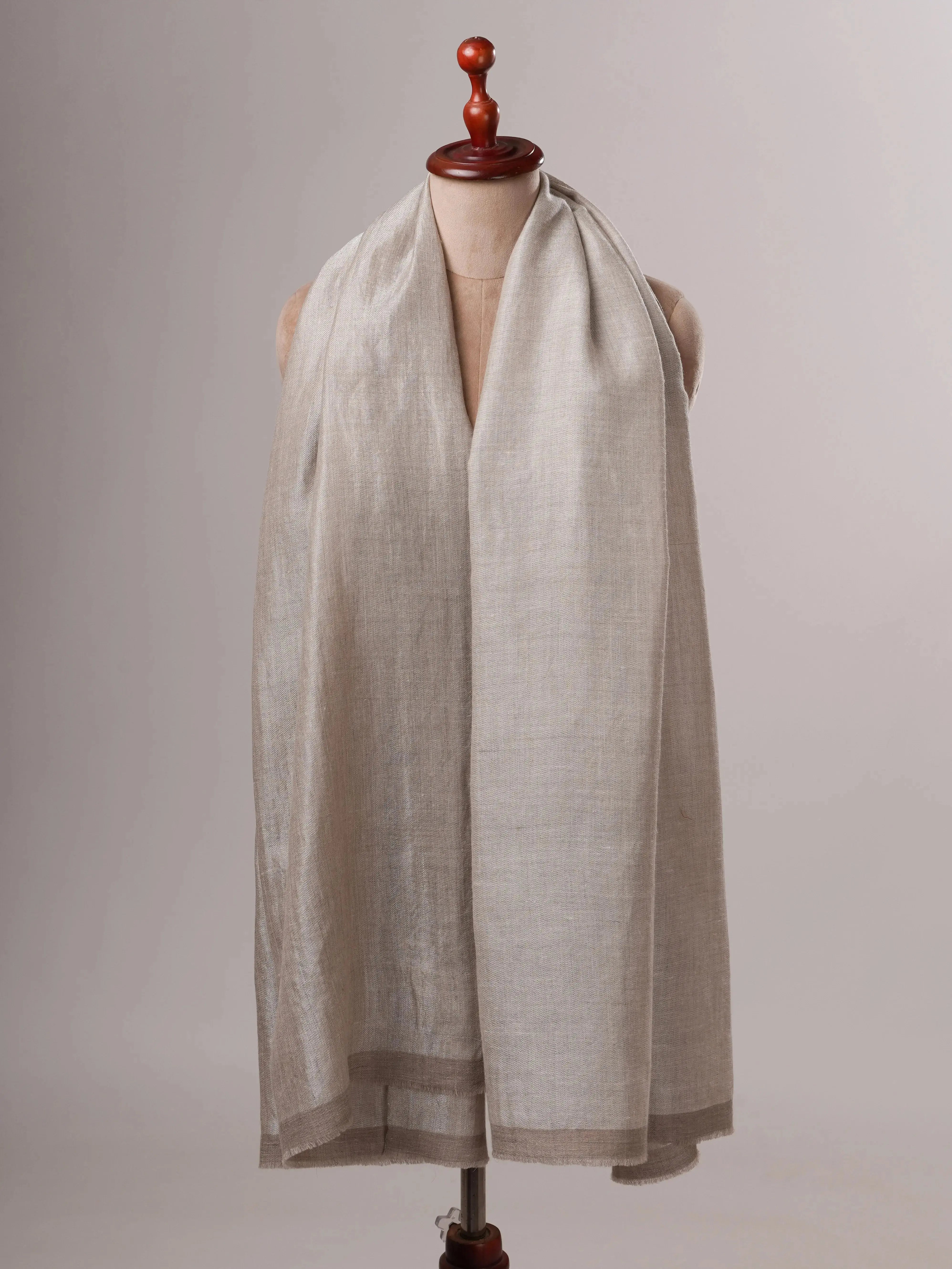 Ivory Pure Pashmina Shawl with Silver Zari Reverse