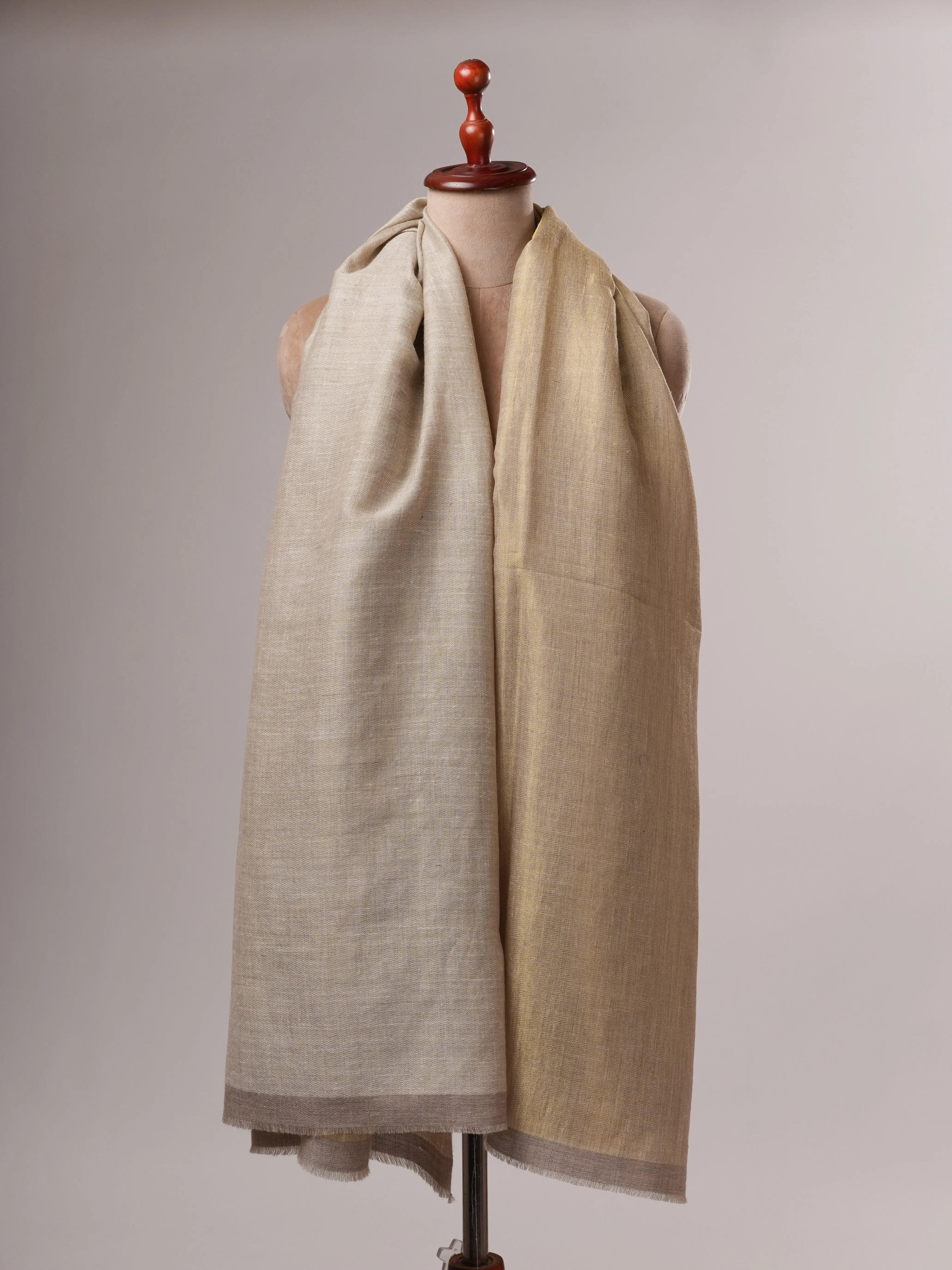 Handwoven Ivory Pashmina Shawl Featuring Gold Zari on One Side
