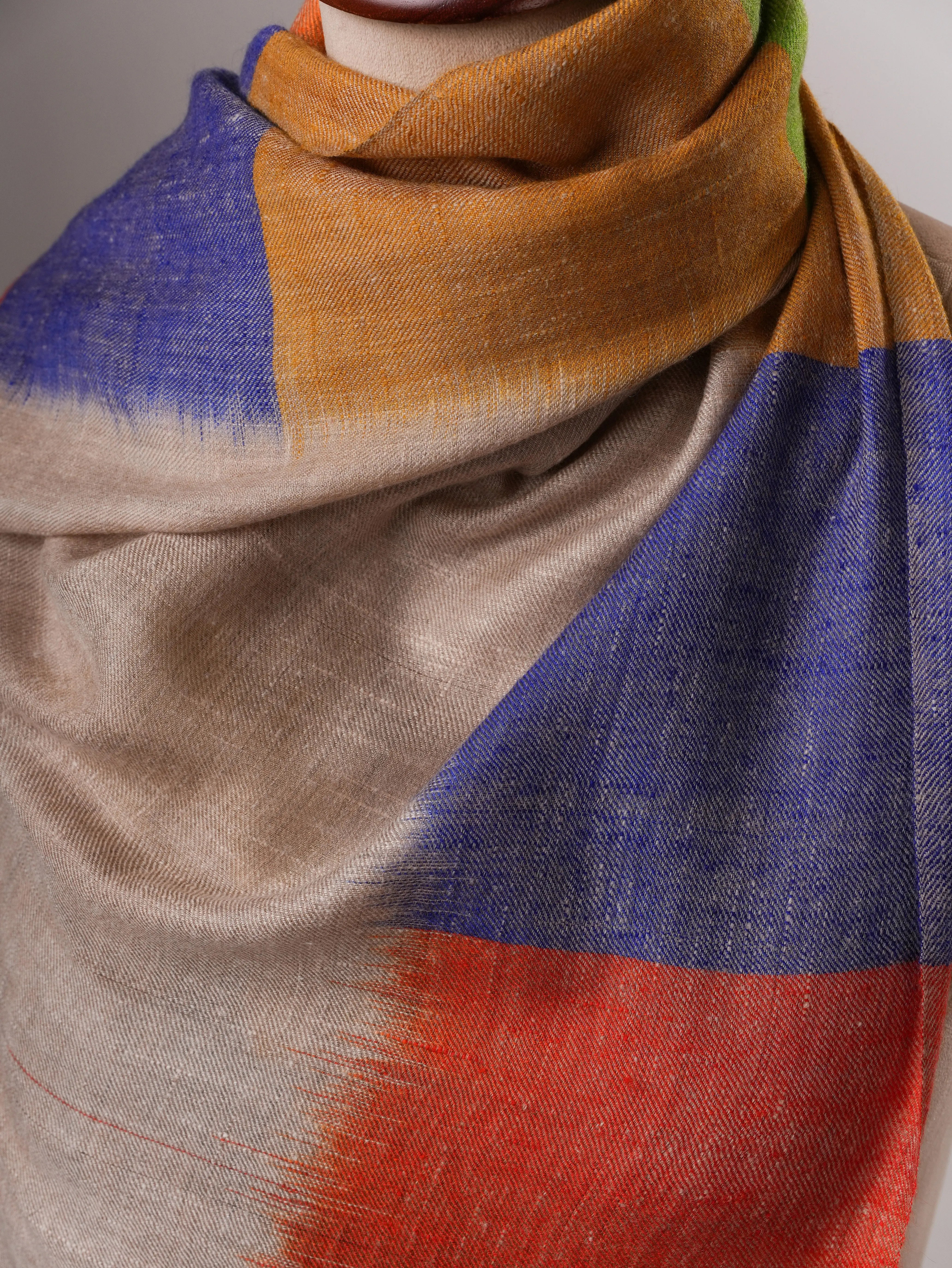 Ikat Handloomed Pashmina Shawl with Multicolor Border Detailing