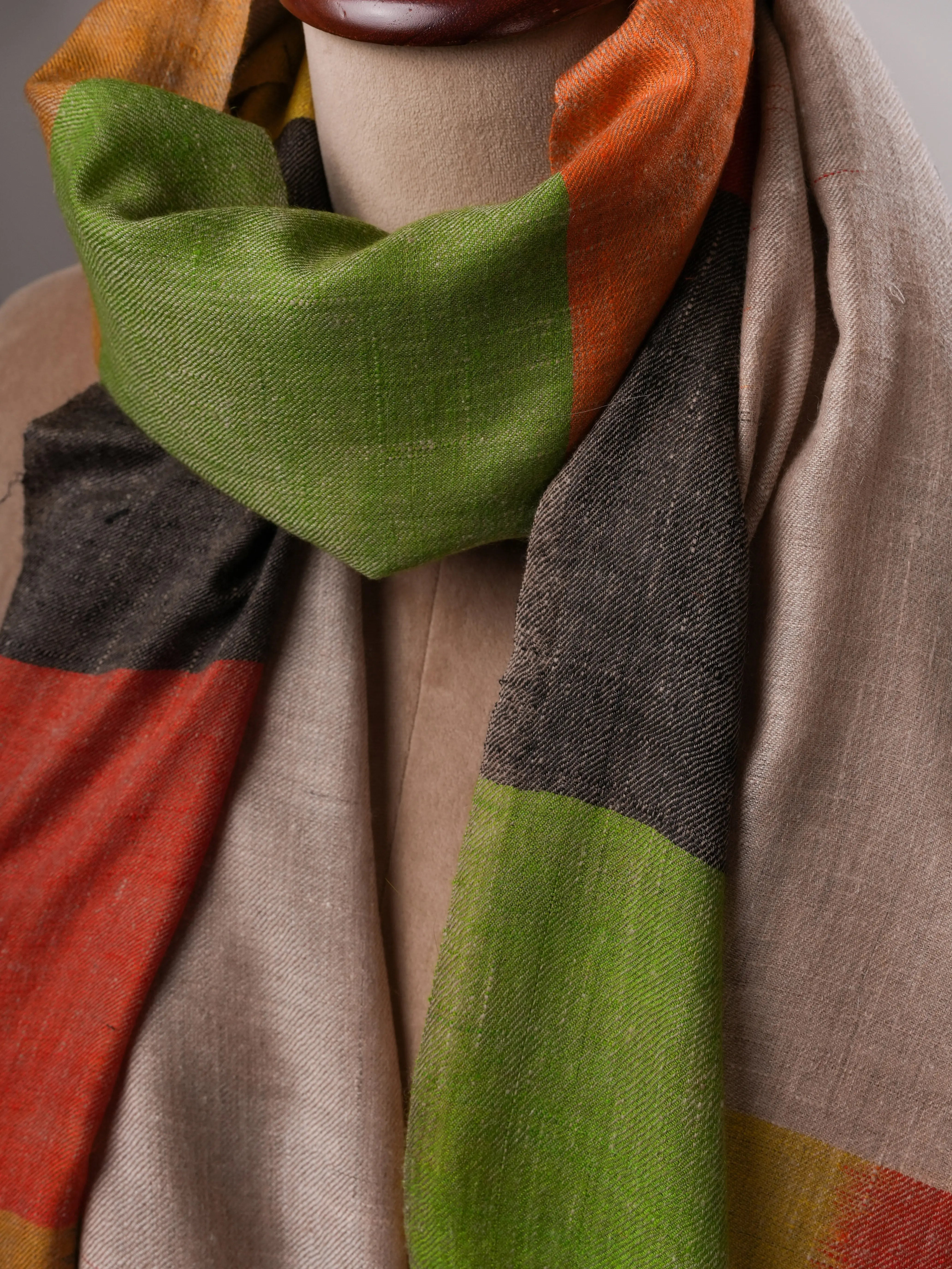 Ikat Handloomed Pashmina Shawl with Multicolor Border Detailing