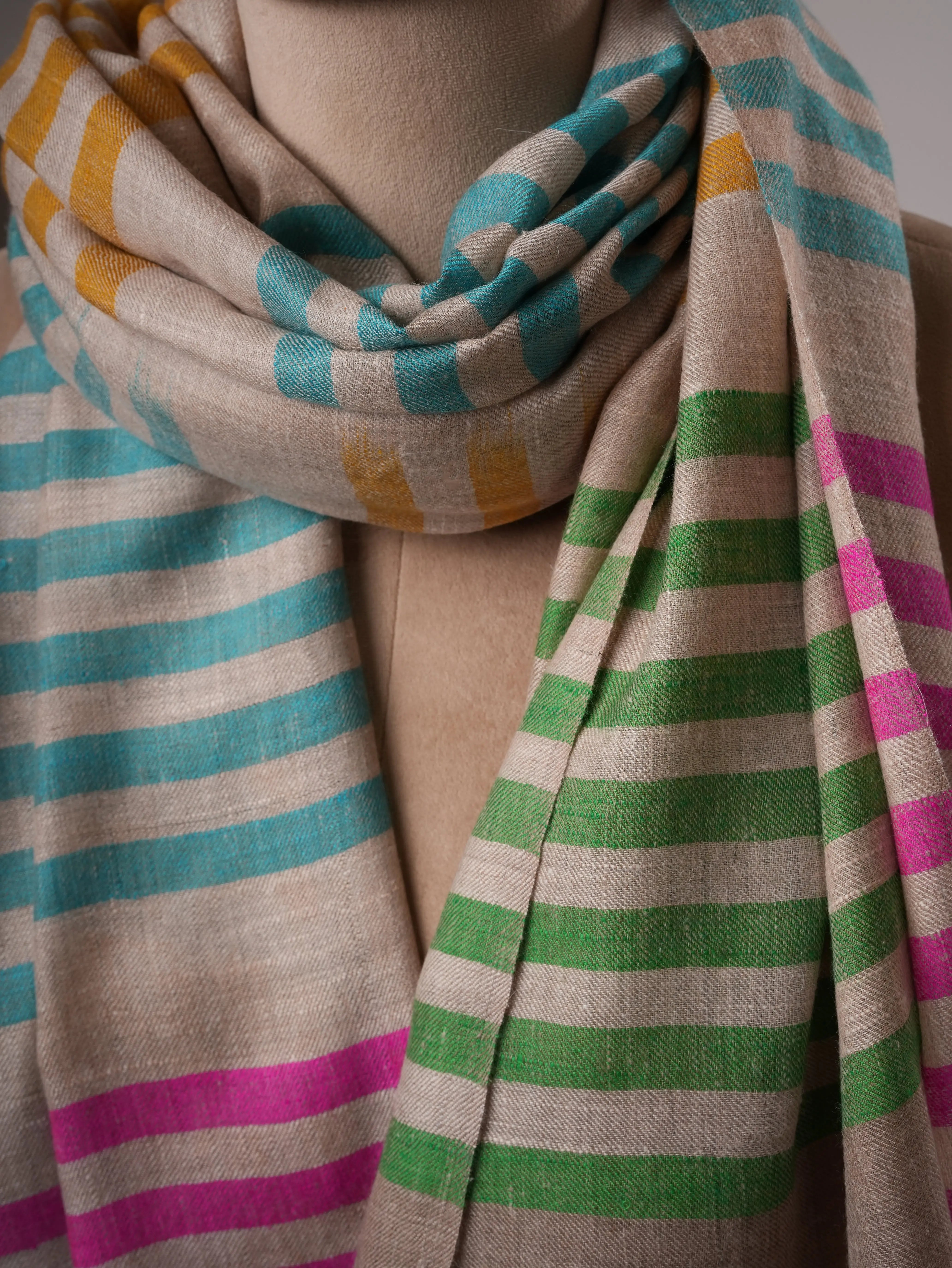 Warm Feather Soft Striped Handwoven Pashmina Shawl Shahkaar