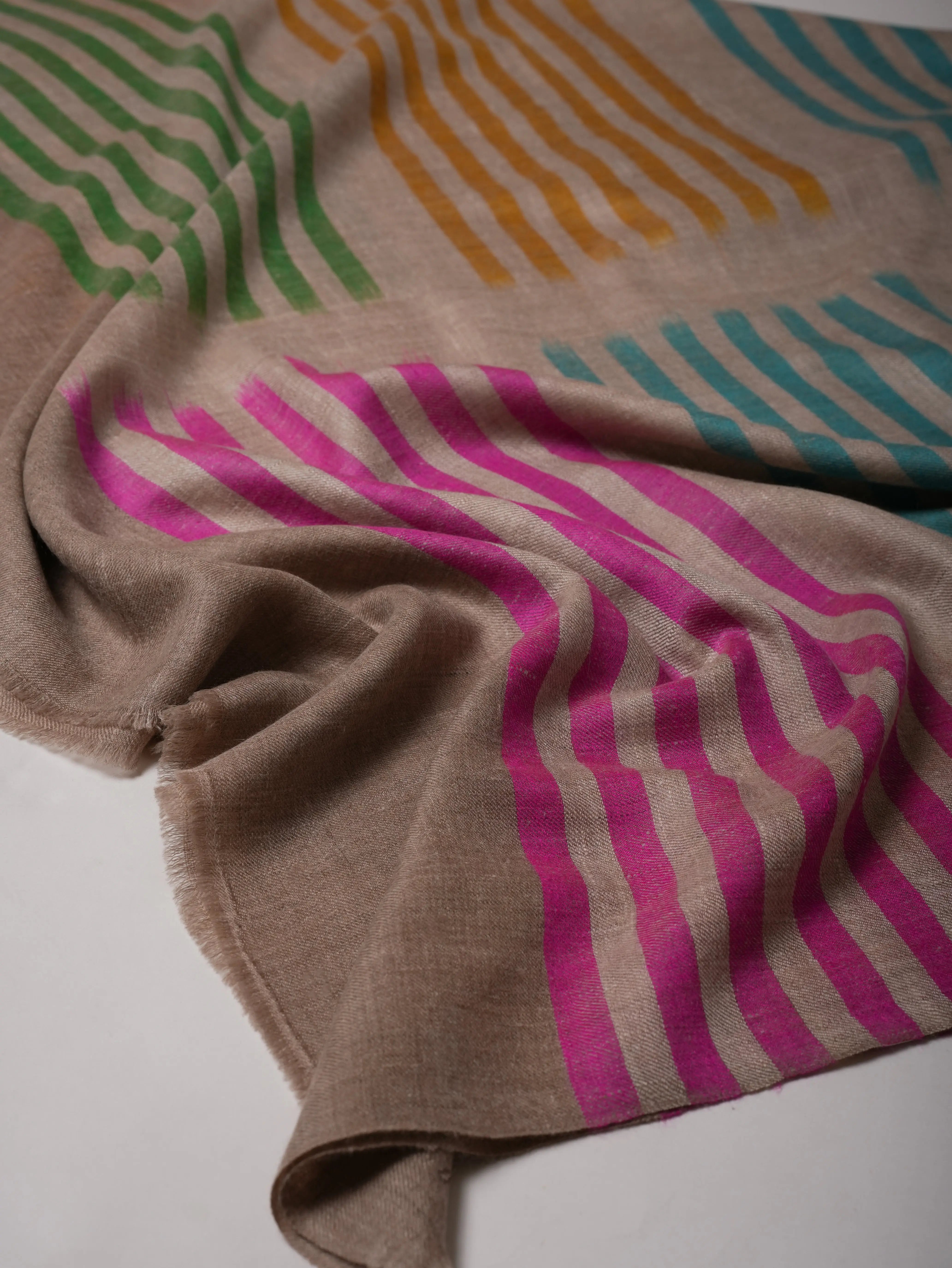 Warm Feather Soft Striped Handwoven Pashmina Shawl Shahkaar