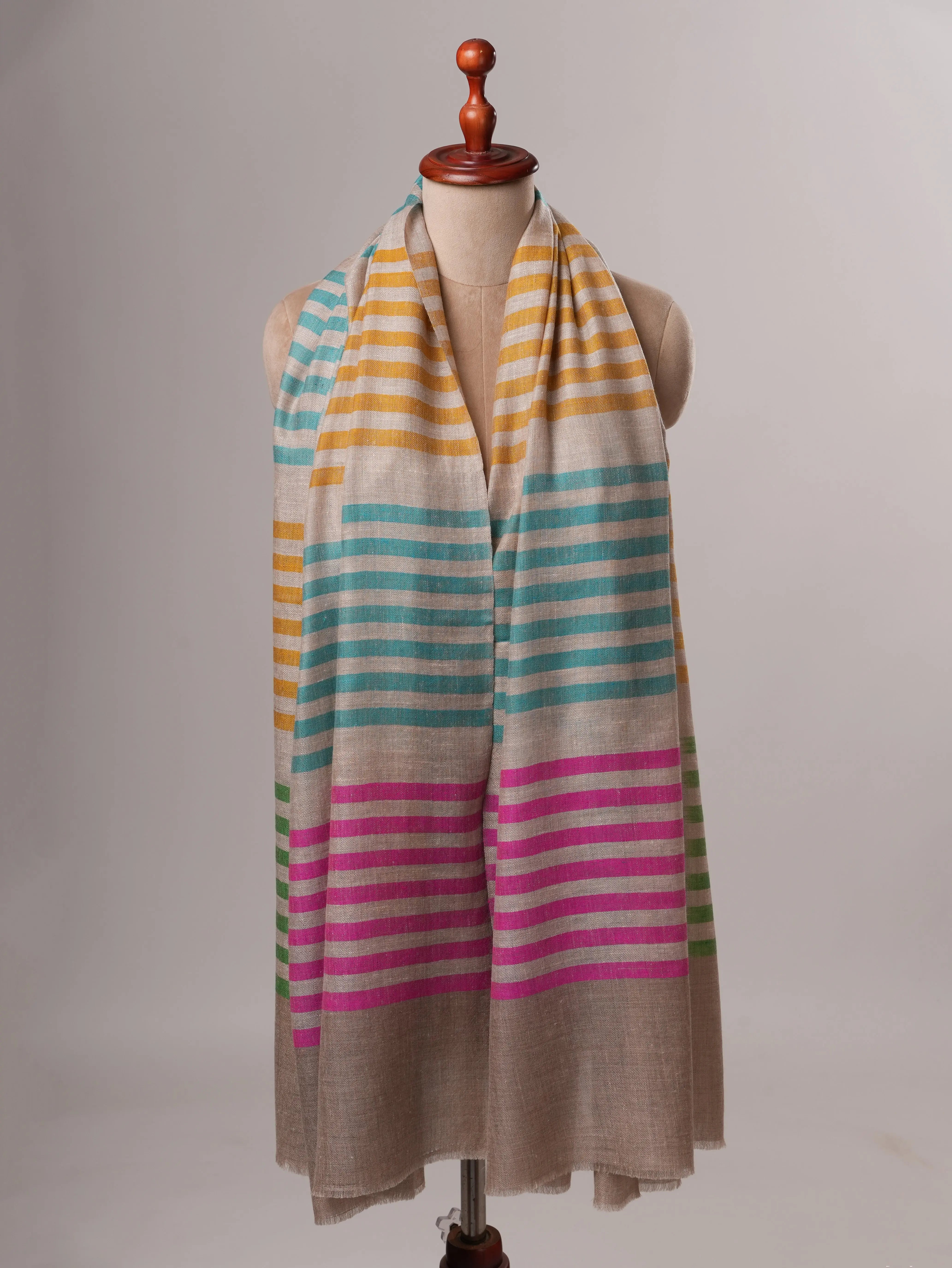Warm Feather Soft Striped Handwoven Pashmina Shawl Shahkaar