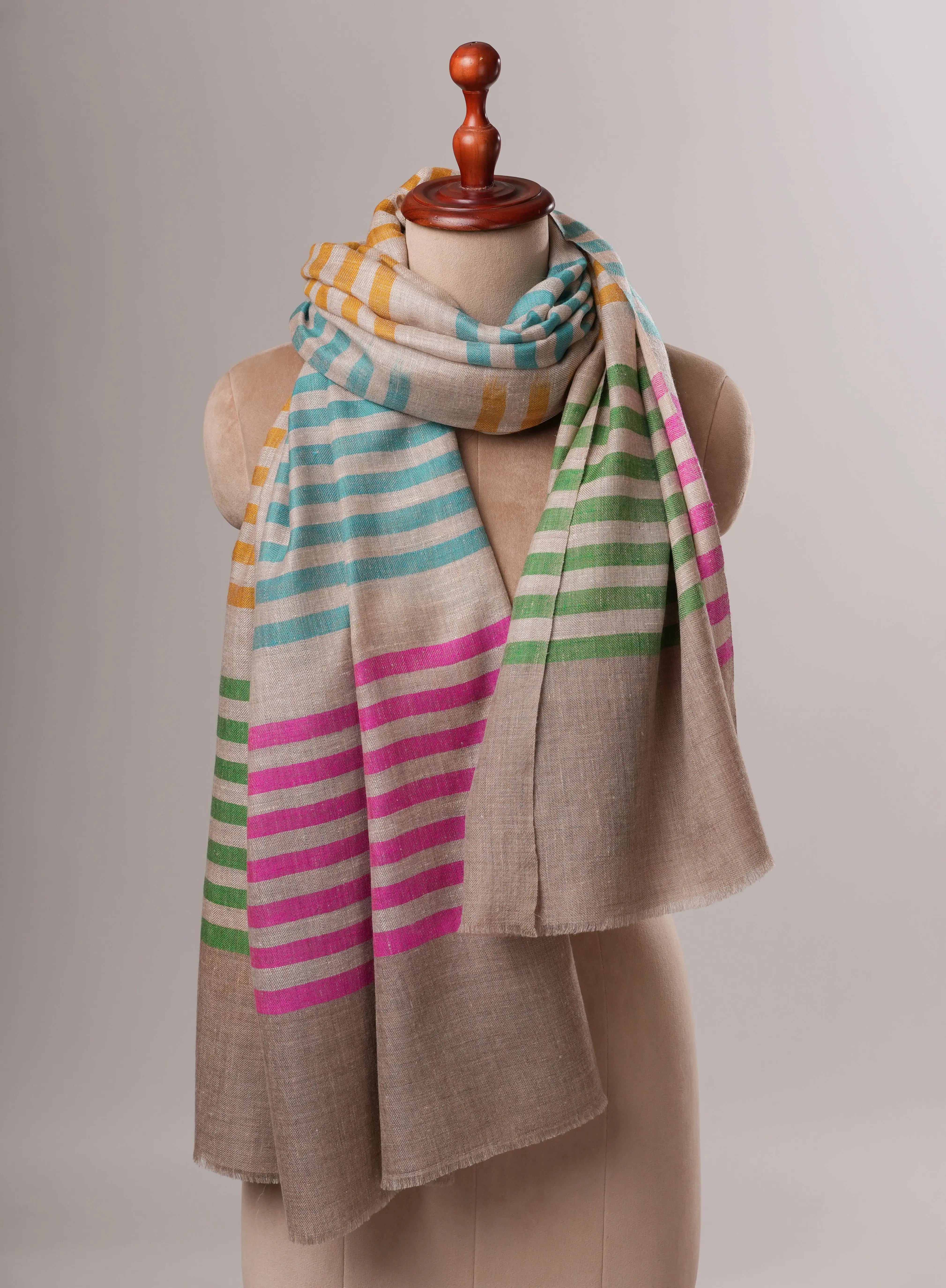 Warm Feather Soft Striped Handwoven Pashmina Shawl Shahkaar
