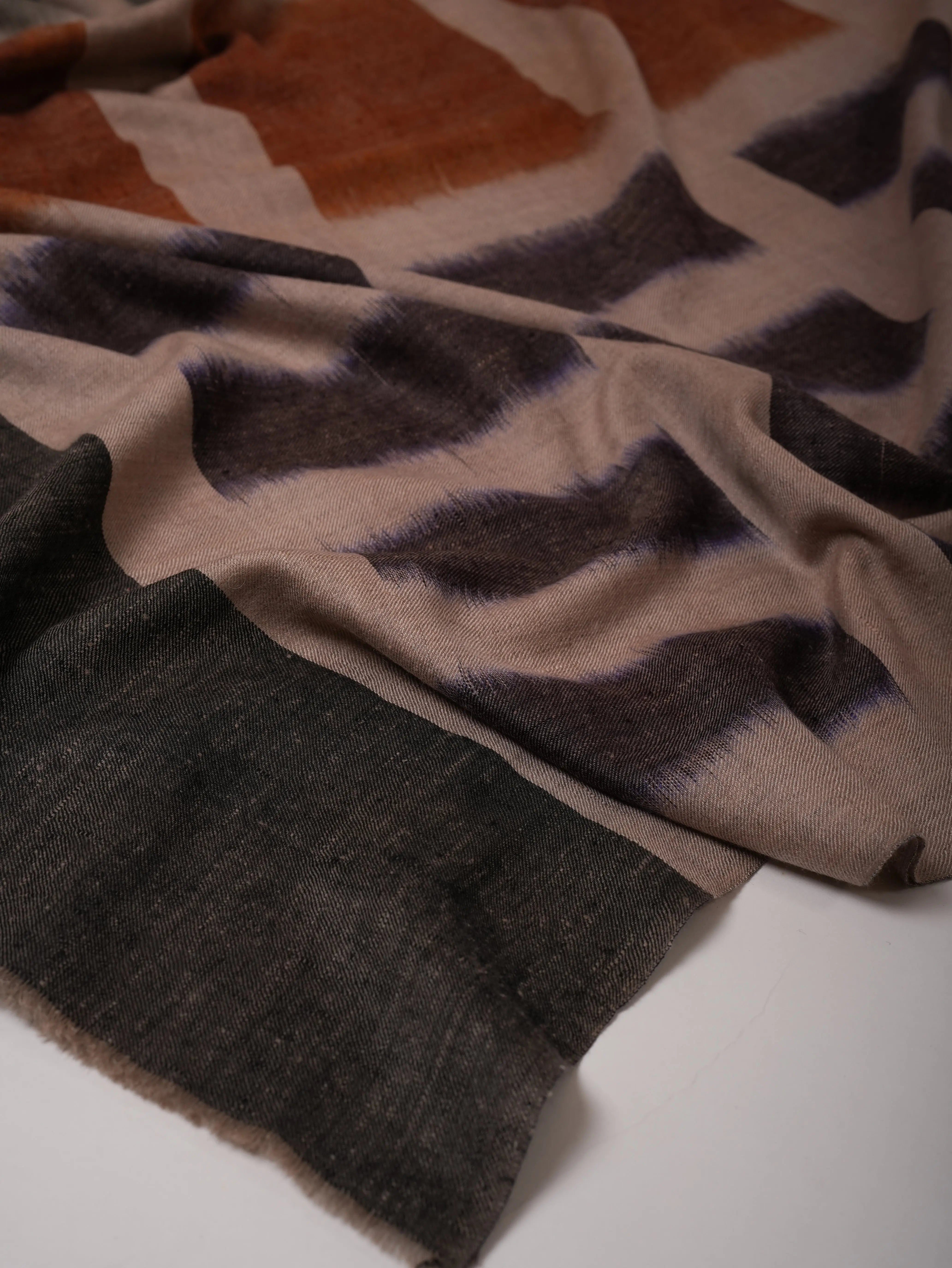 Authentic Pashmina Shawl with Handwoven Ikat Design Shahkaar