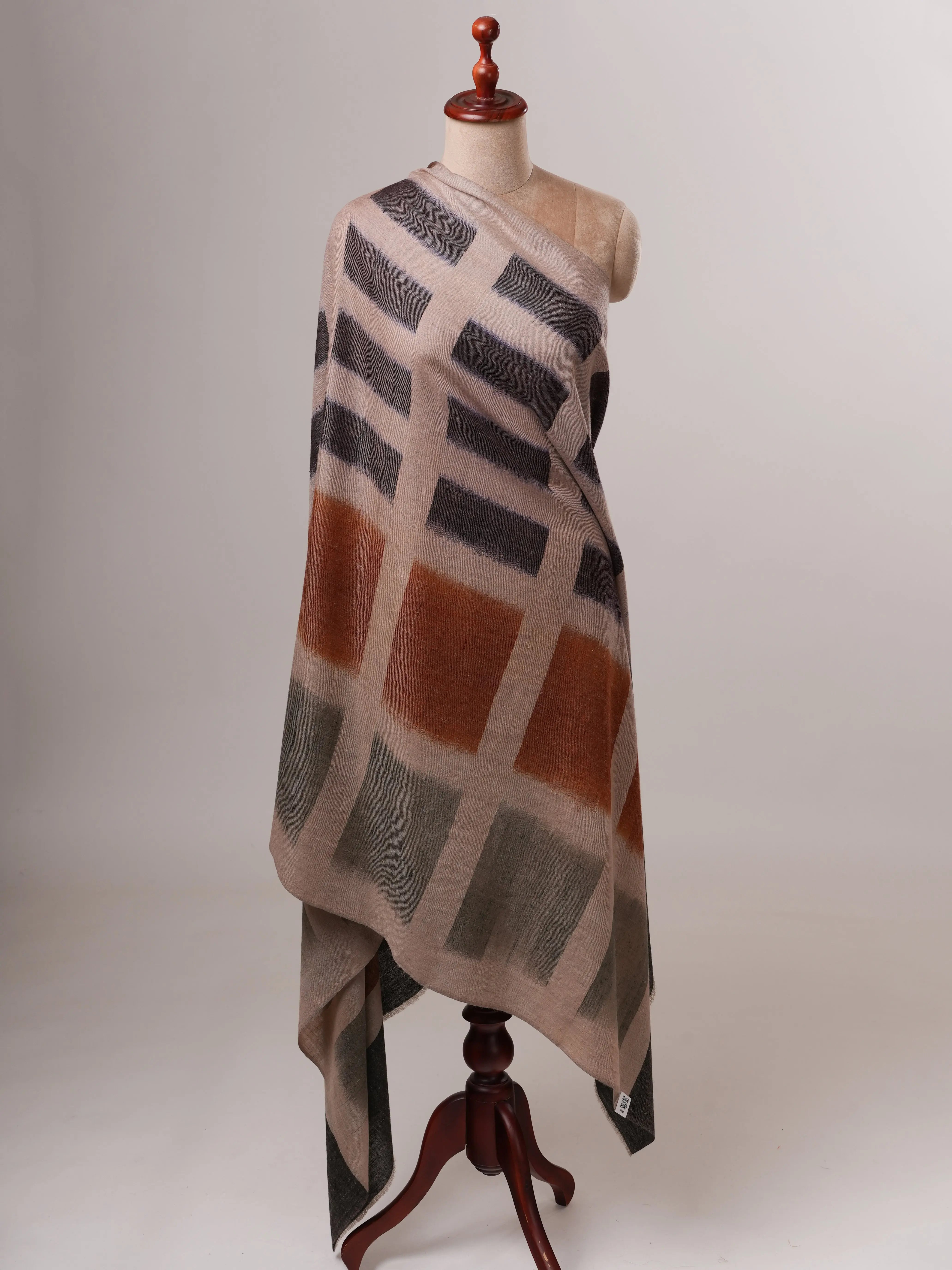 Authentic Pashmina Shawl with Handwoven Ikat Design Shahkaar