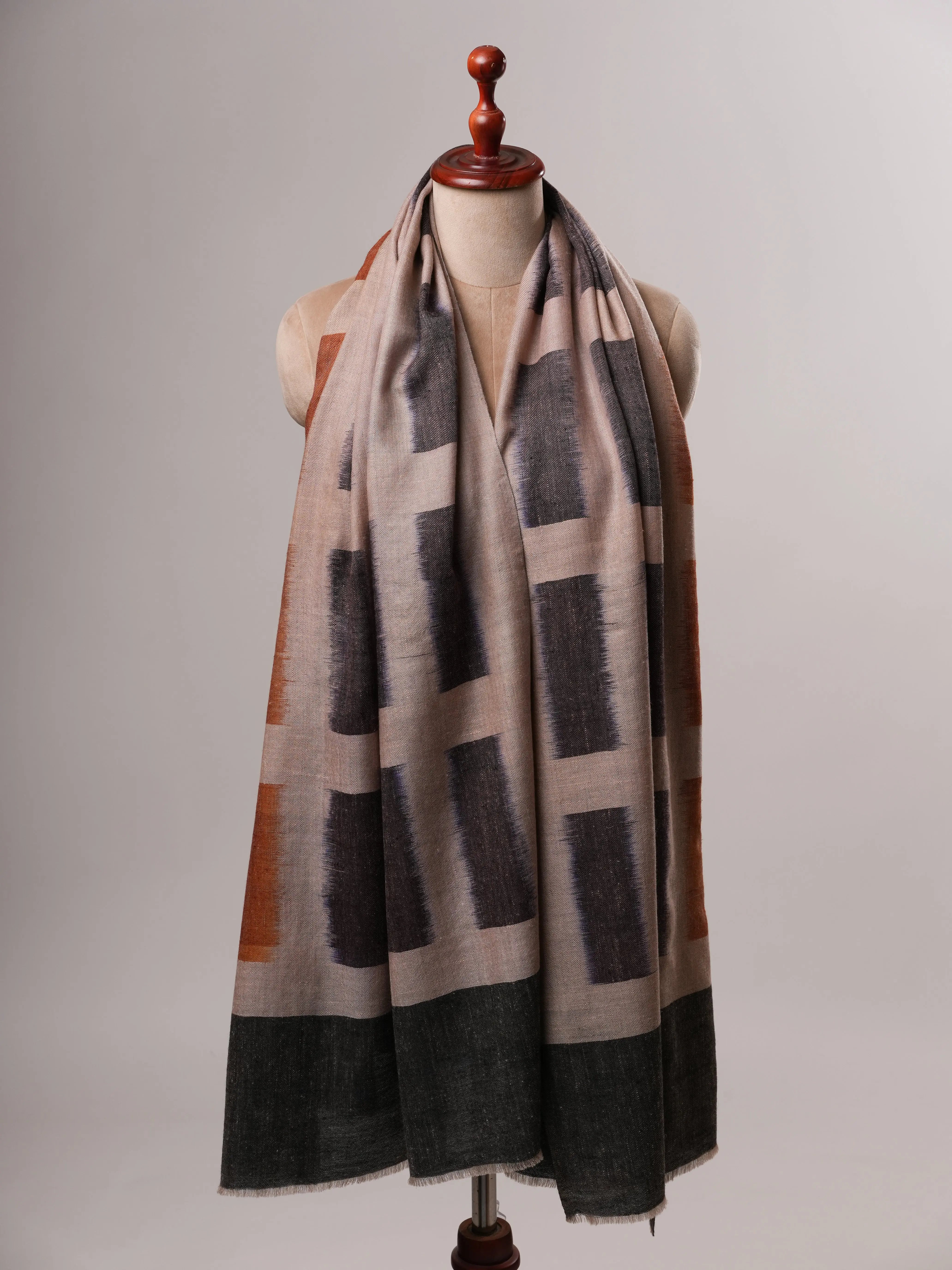 Authentic Pashmina Shawl with Handwoven Ikat Design Shahkaar
