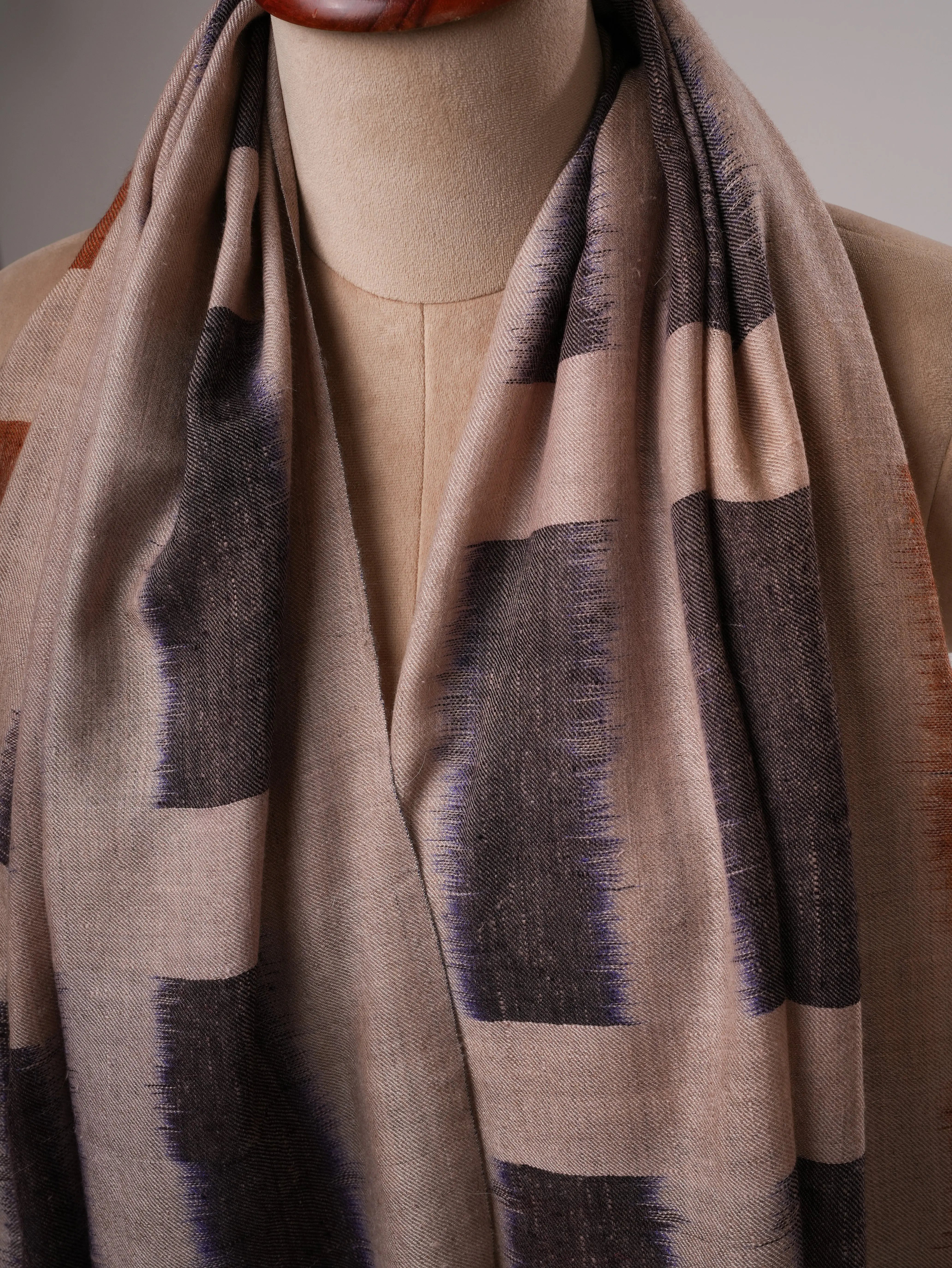 Authentic Pashmina Shawl with Handwoven Ikat Design Shahkaar