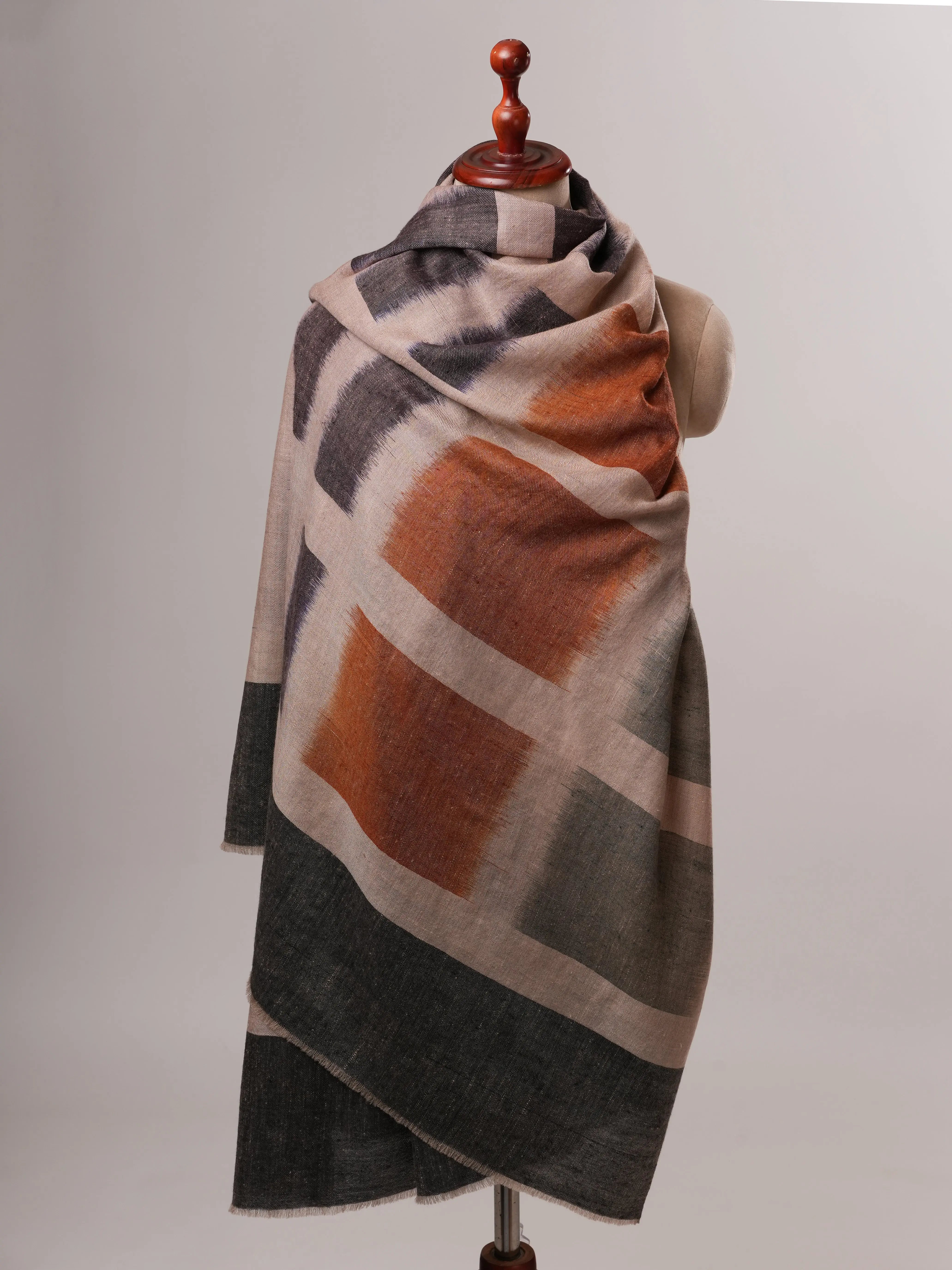 Authentic Pashmina Shawl with Handwoven Ikat Design Shahkaar