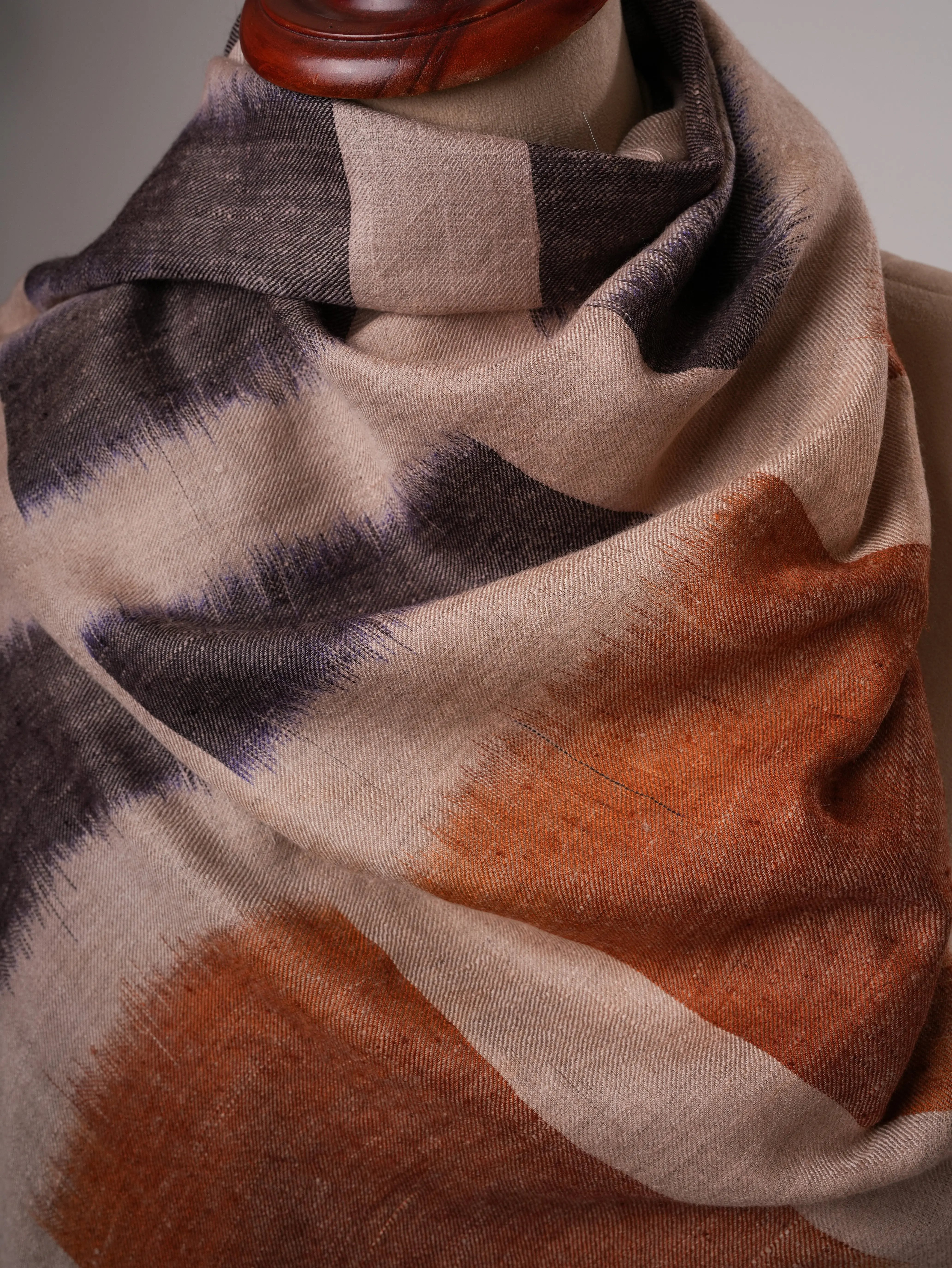 Authentic Pashmina Shawl with Handwoven Ikat Design Shahkaar