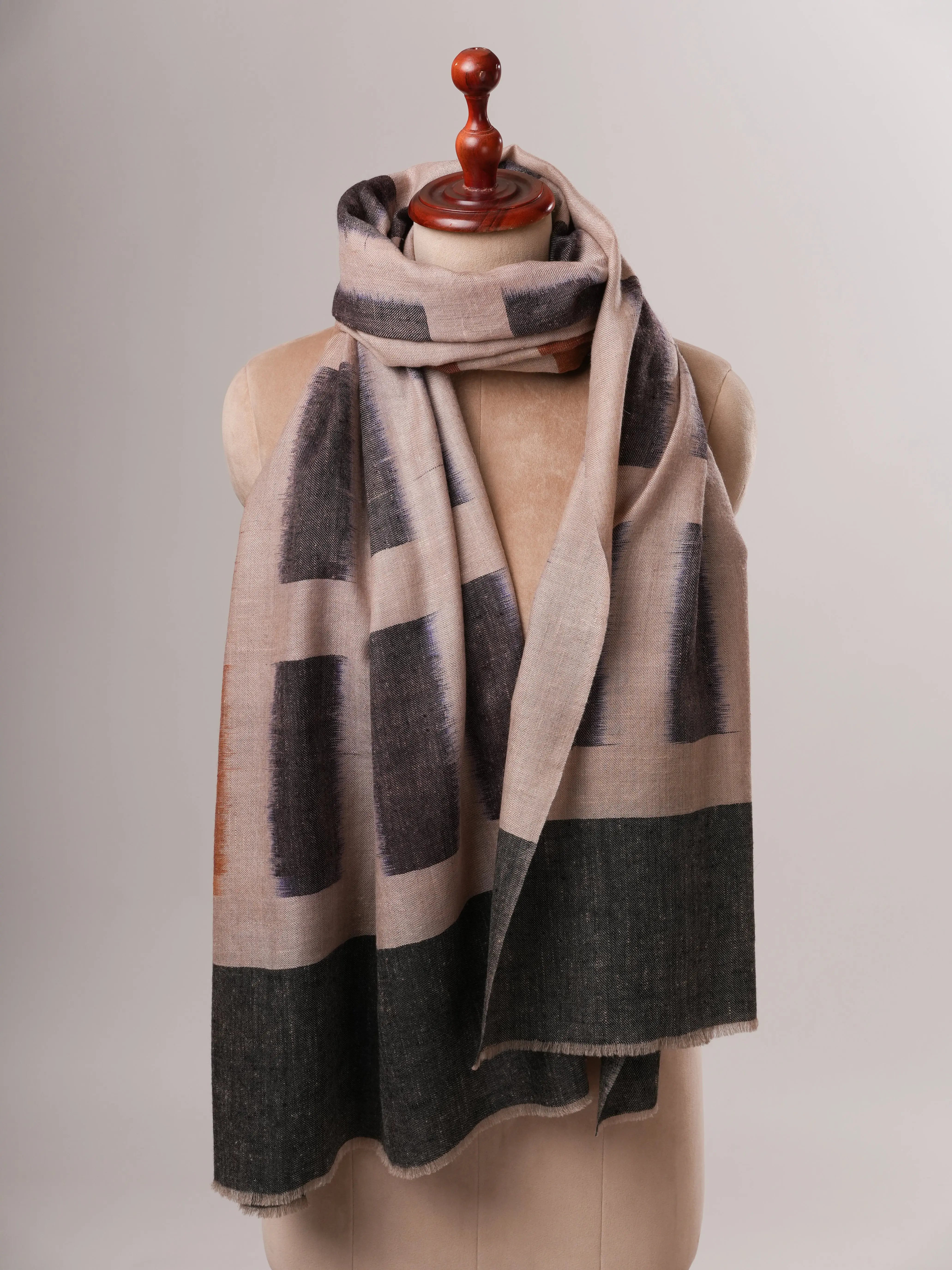 Authentic Pashmina Shawl with Handwoven Ikat Design Shahkaar