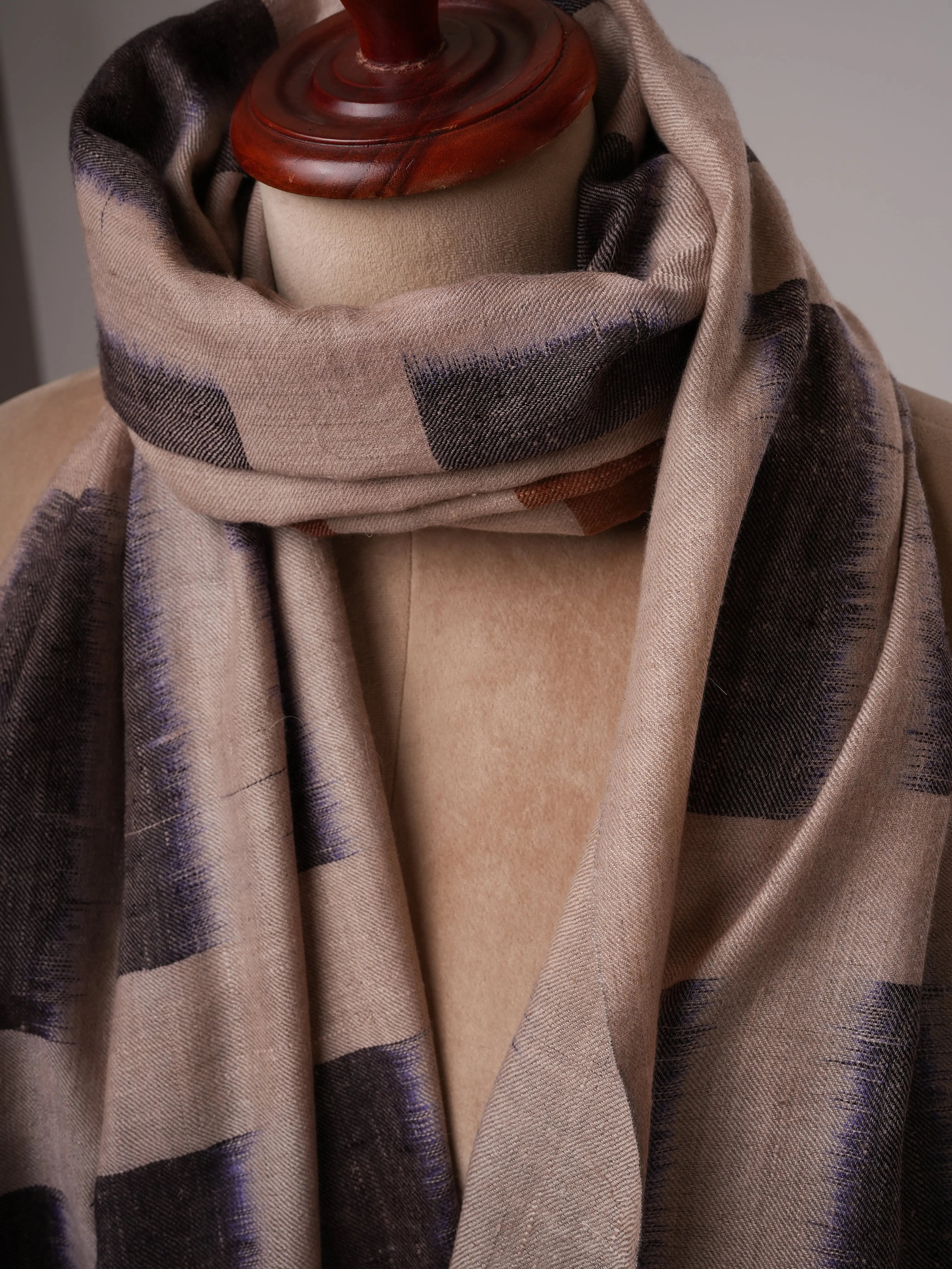 Authentic Pashmina Shawl with Handwoven Ikat Design Shahkaar