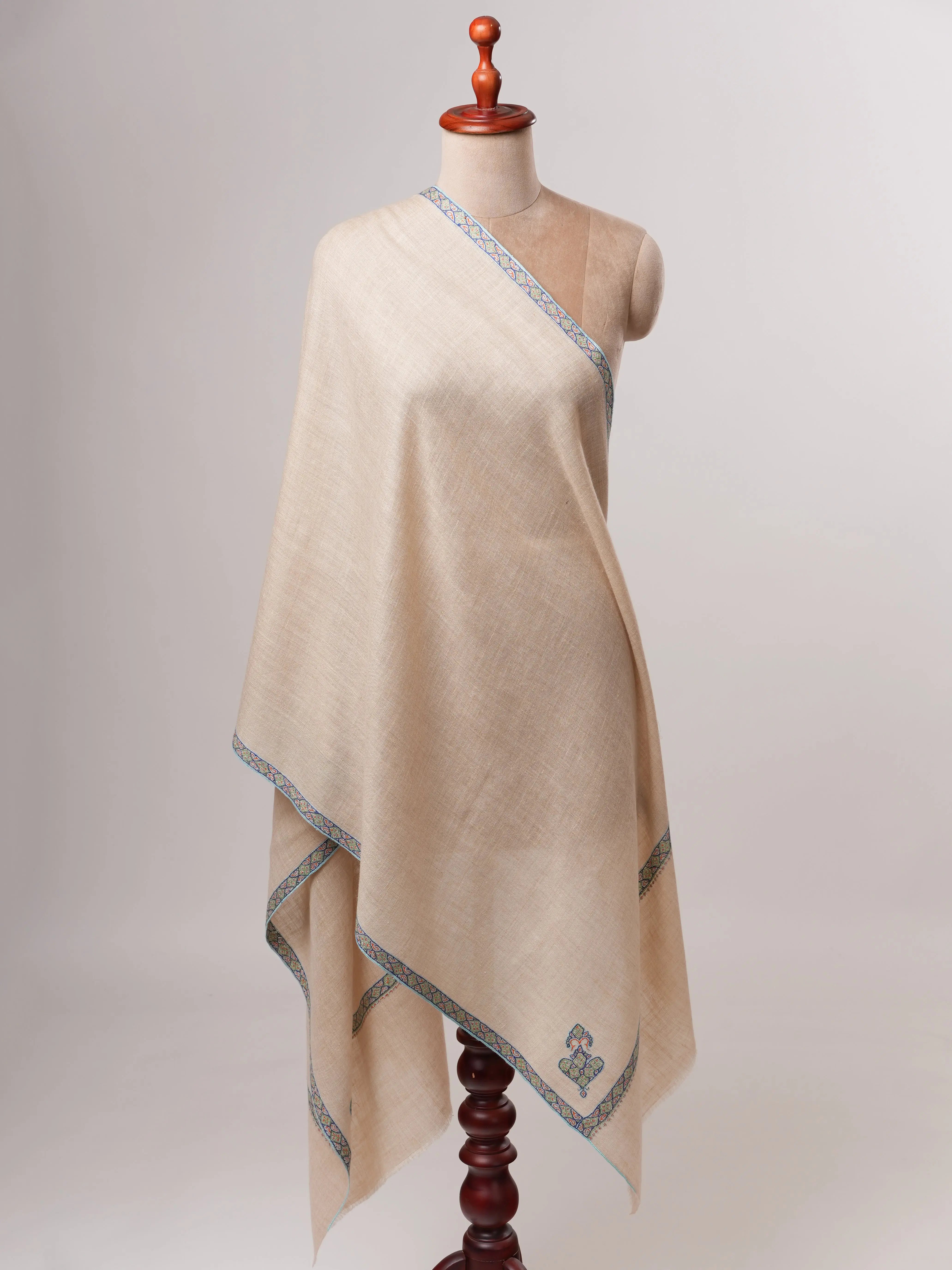Soft Kashmiri Cashmere Scarf Featuring Hashia Embroidered Motifs Shahkaar