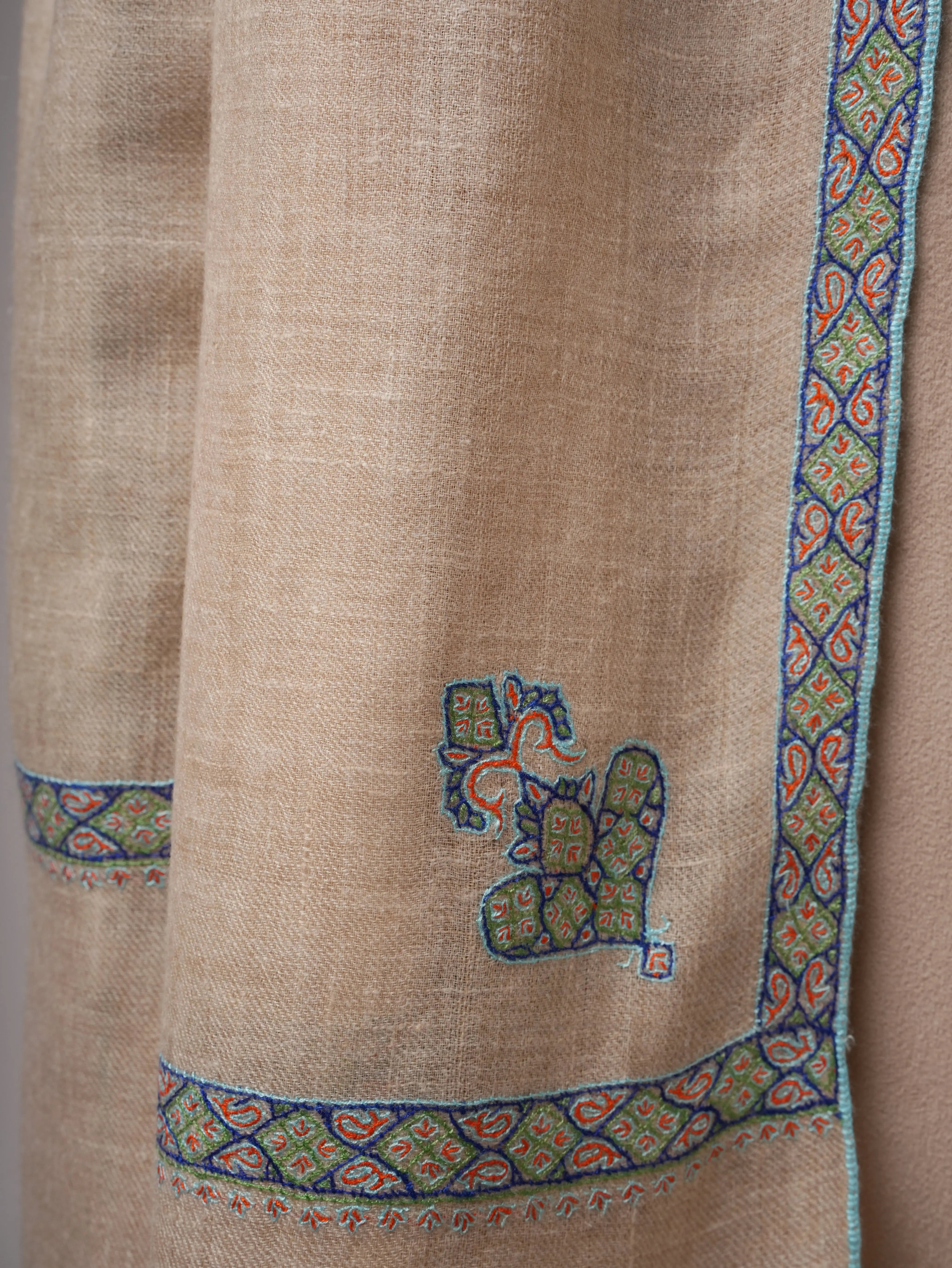 Soft Kashmiri Cashmere Scarf Featuring Hashia Embroidered Motifs Shahkaar