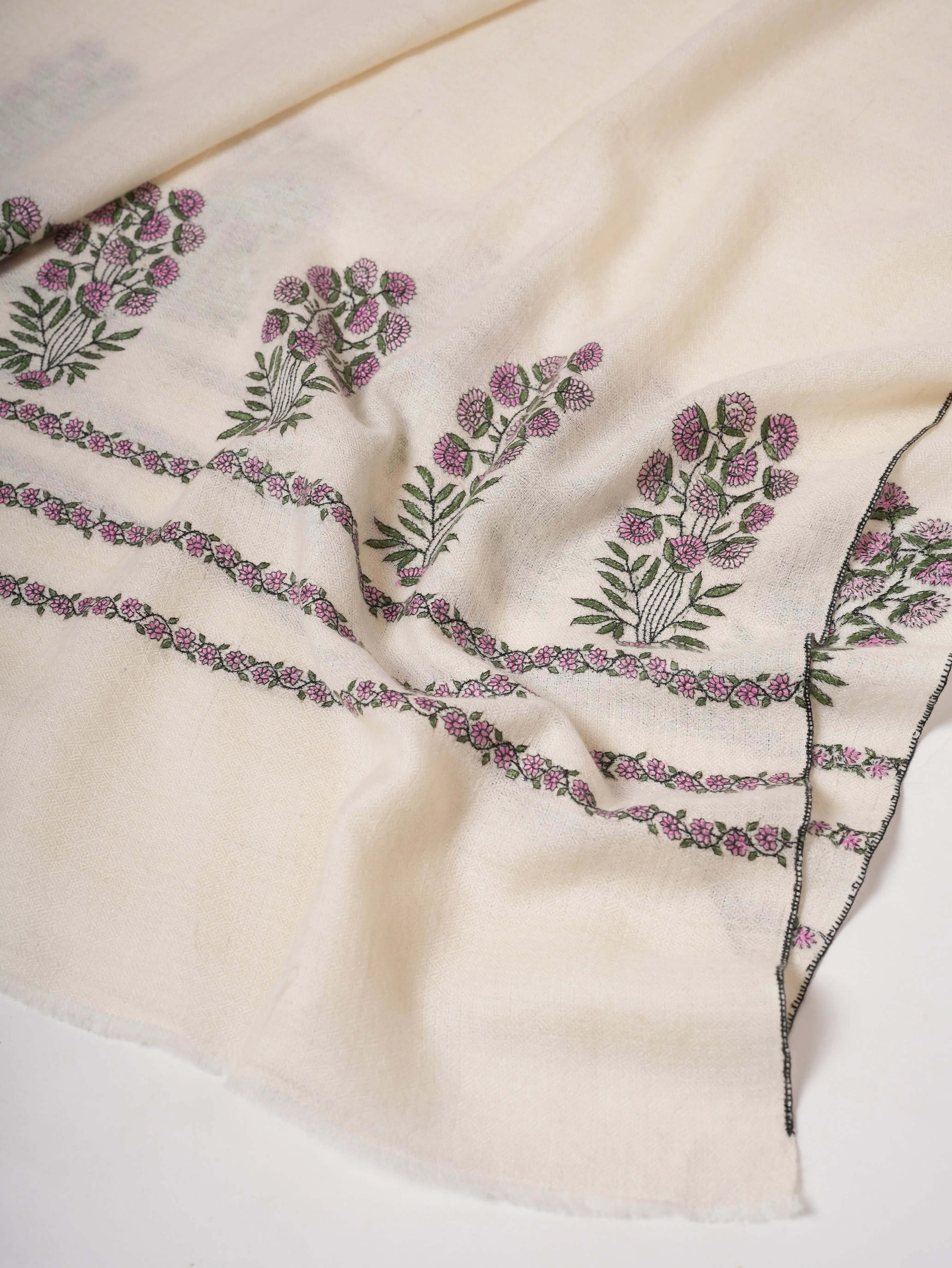 Baby Soft Cashmere Scarf Featuring Mughal Embroidery Shahkaar