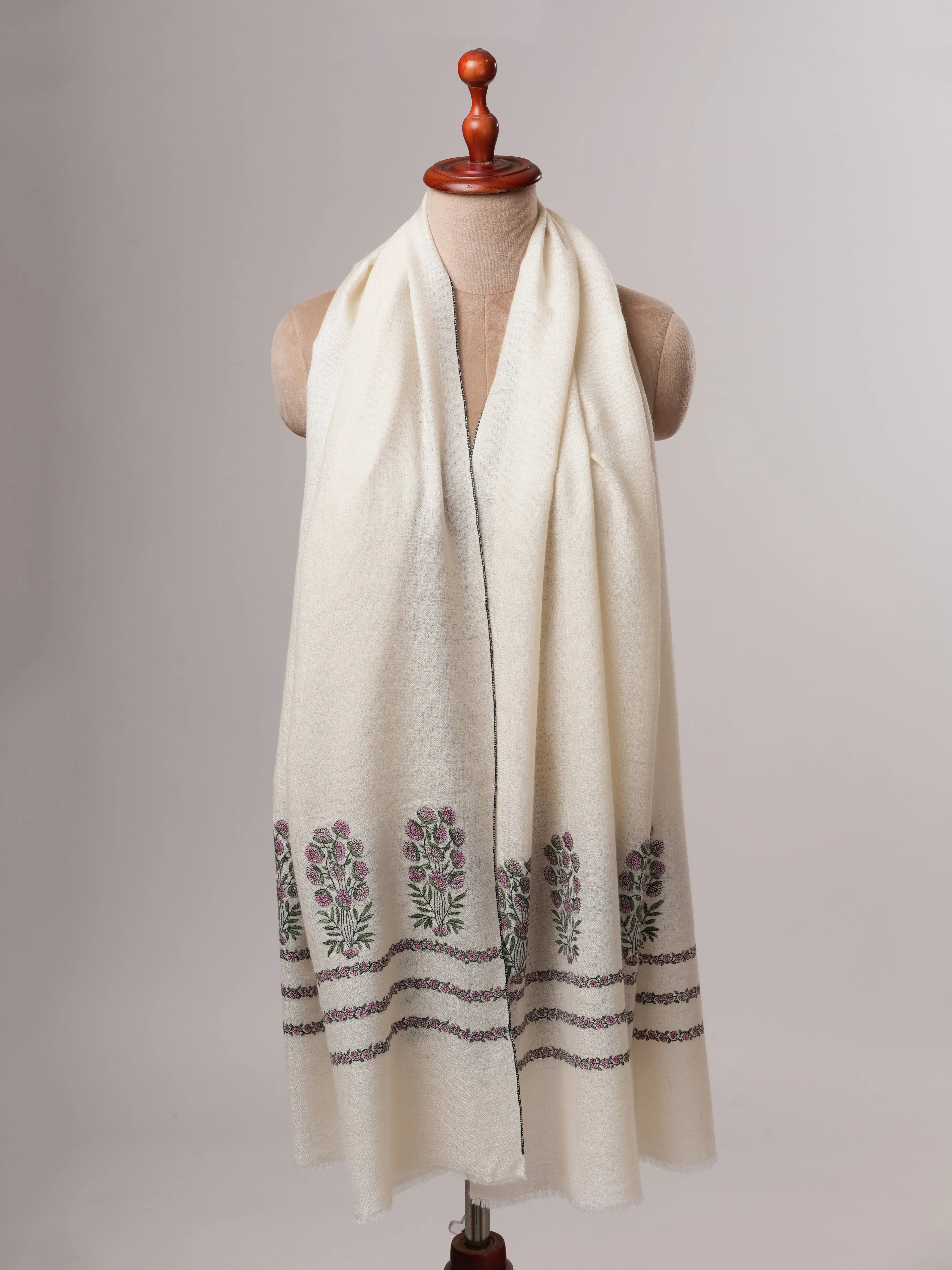 Baby Soft Cashmere Scarf Featuring Mughal Embroidery Shahkaar